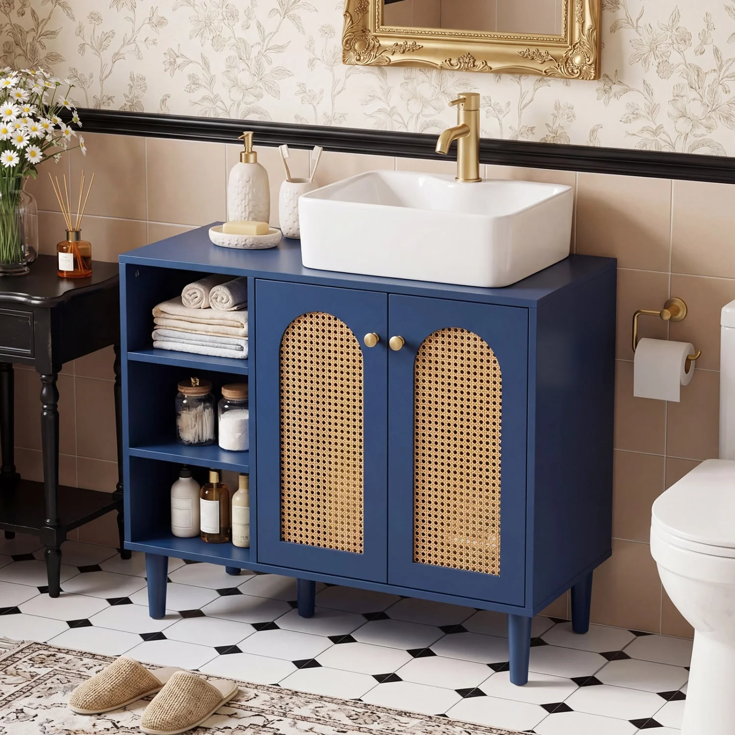 36 Inch Under Sink Cabinet, Boho Sink Base, Navy - Image 3