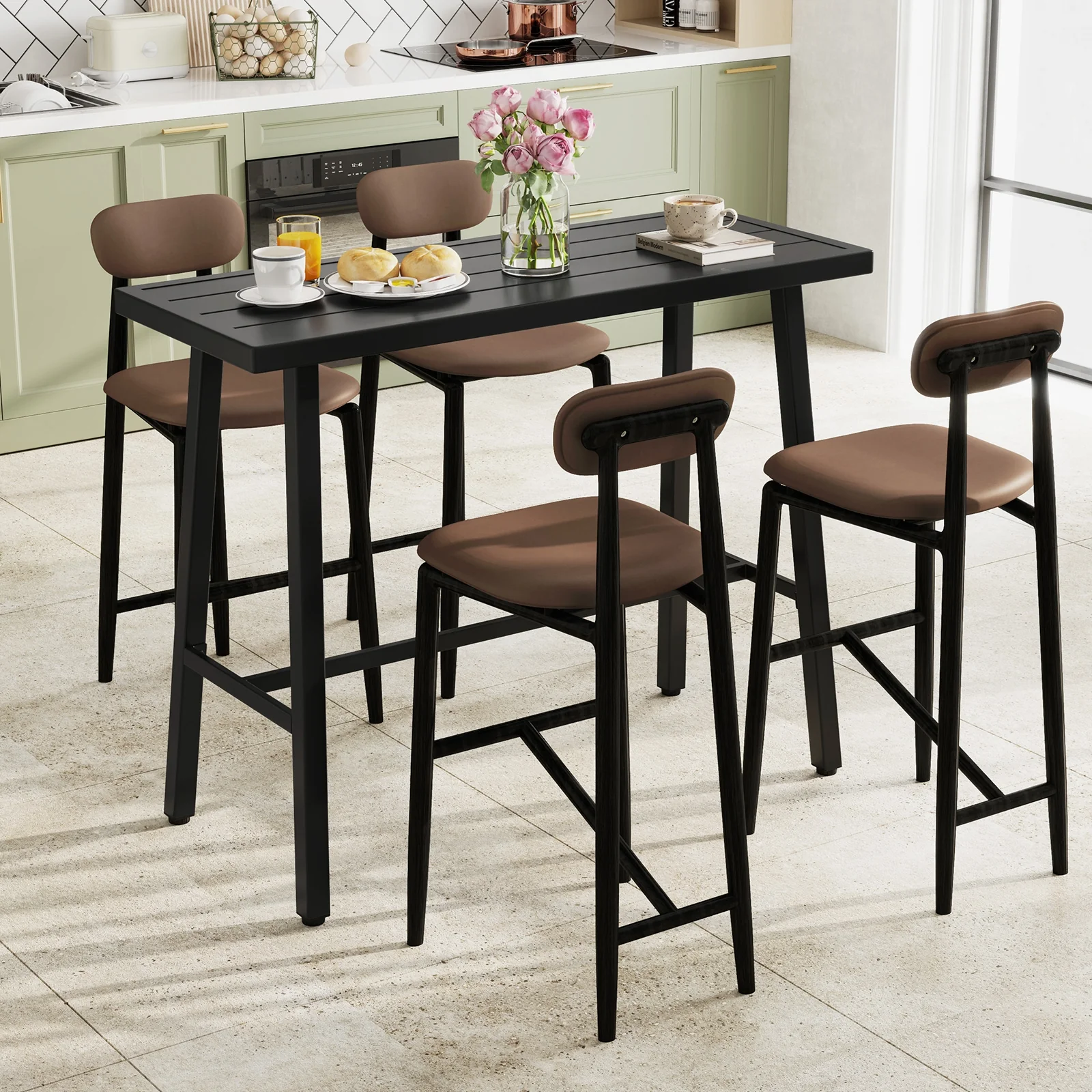 36 Inches Counter Height Bar Table, Adjustable Foot Pads, Black - Image 10