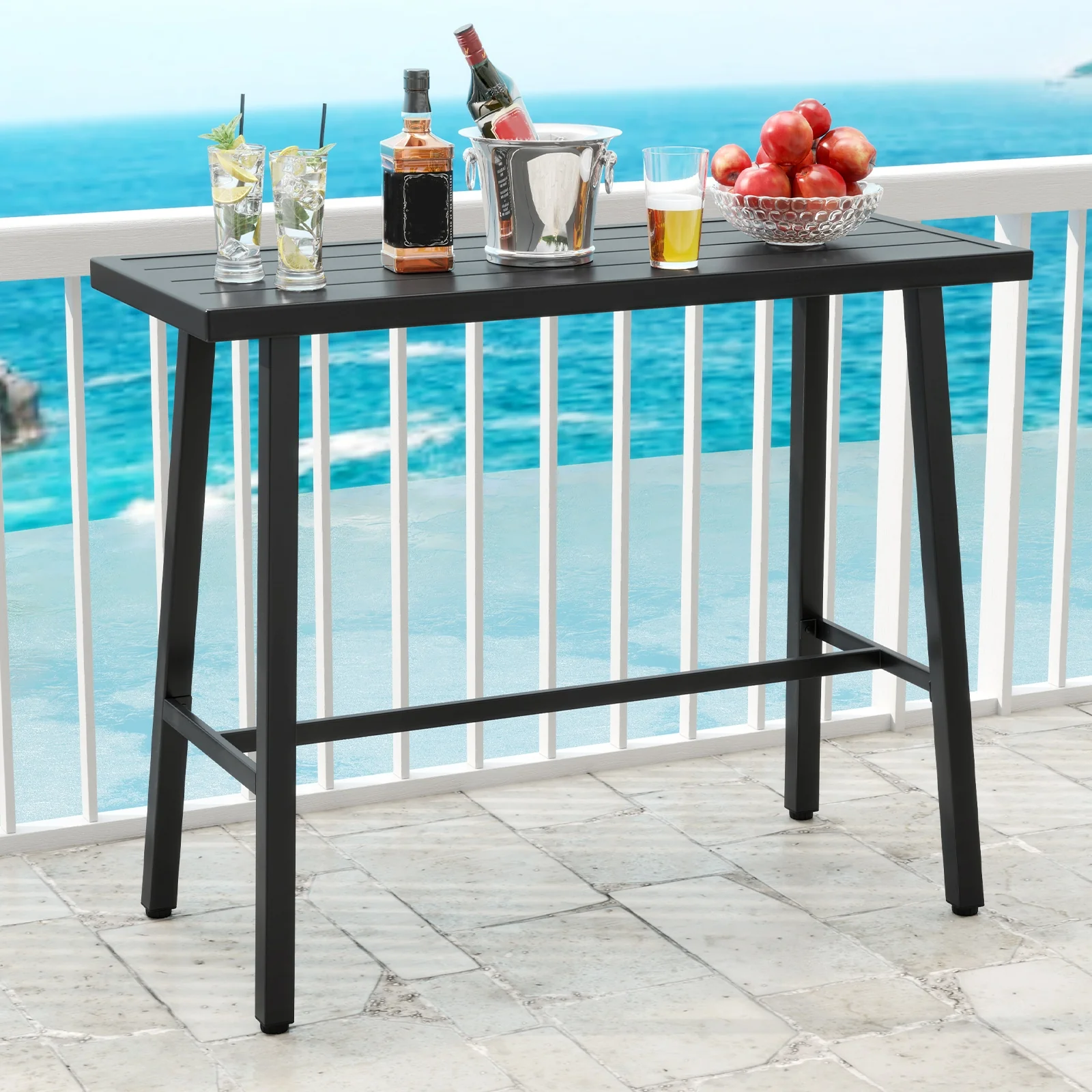 36 Inches Counter Height Bar Table, Adjustable Foot Pads, Black - Image 2