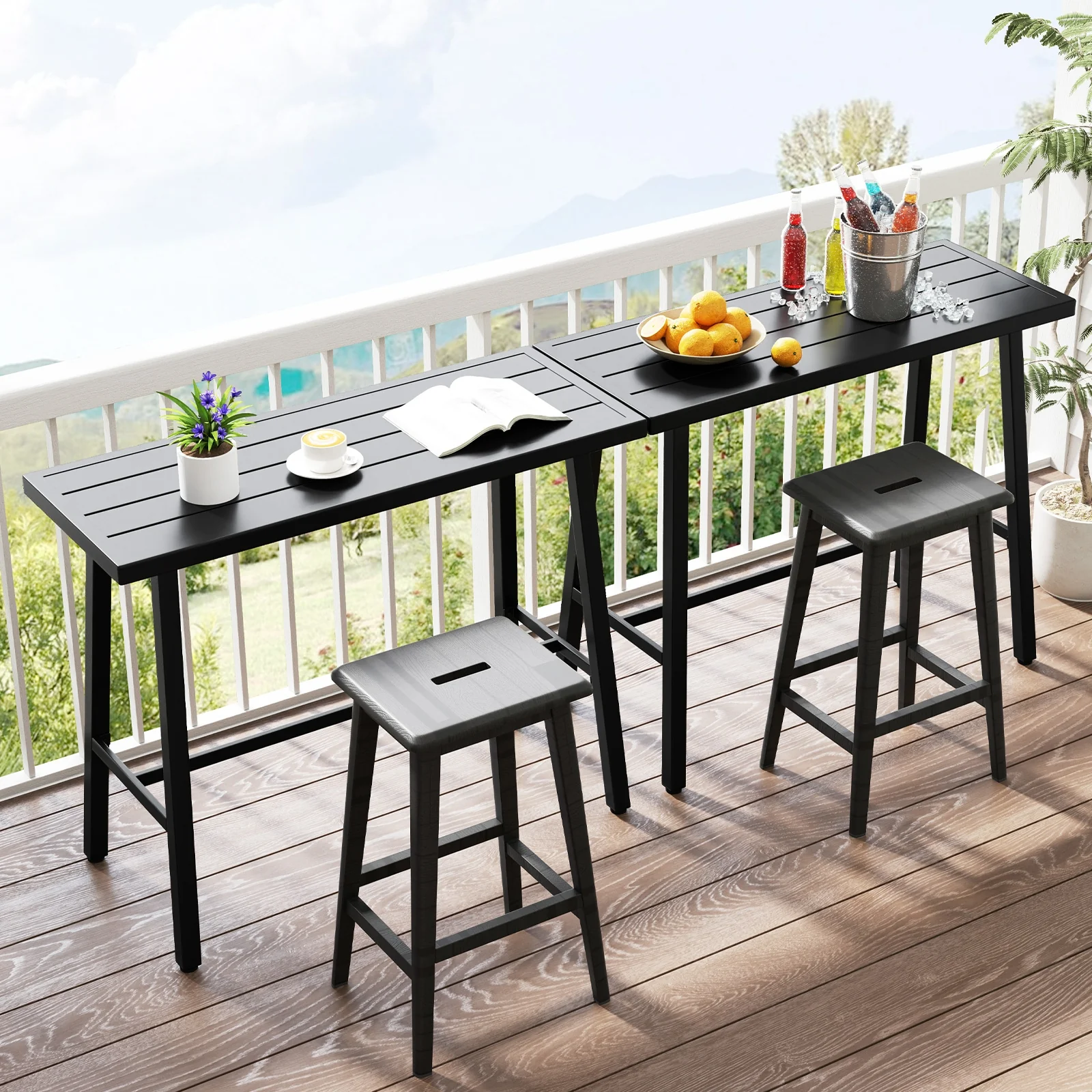 36 Inches Counter Height Bar Table, Adjustable Foot Pads, Black - Image 3