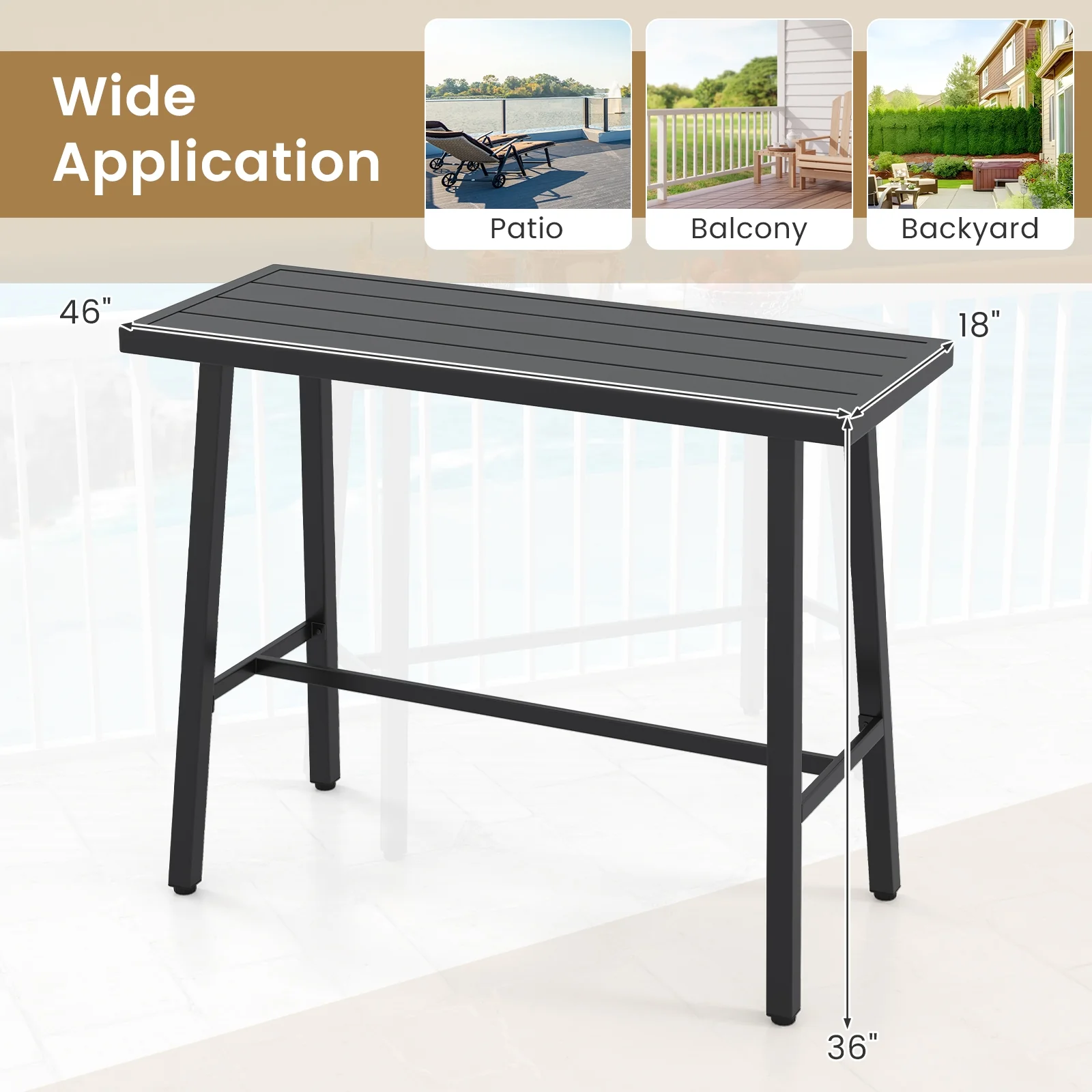 36 Inches Counter Height Bar Table, Adjustable Foot Pads, Black - Image 6