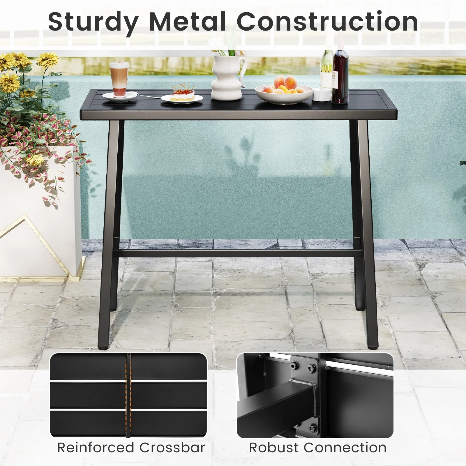 36 Inches Counter Height Bar Table, Adjustable Foot Pads, Black - Image 8