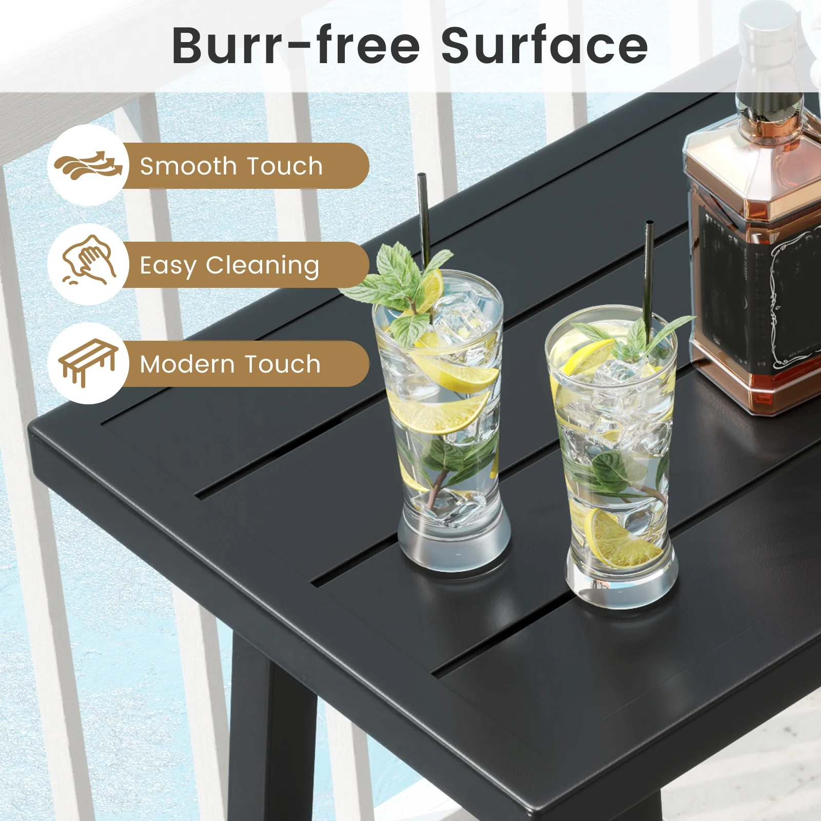 36 Inches Counter Height Bar Table, Adjustable Foot Pads, Black - Image 9