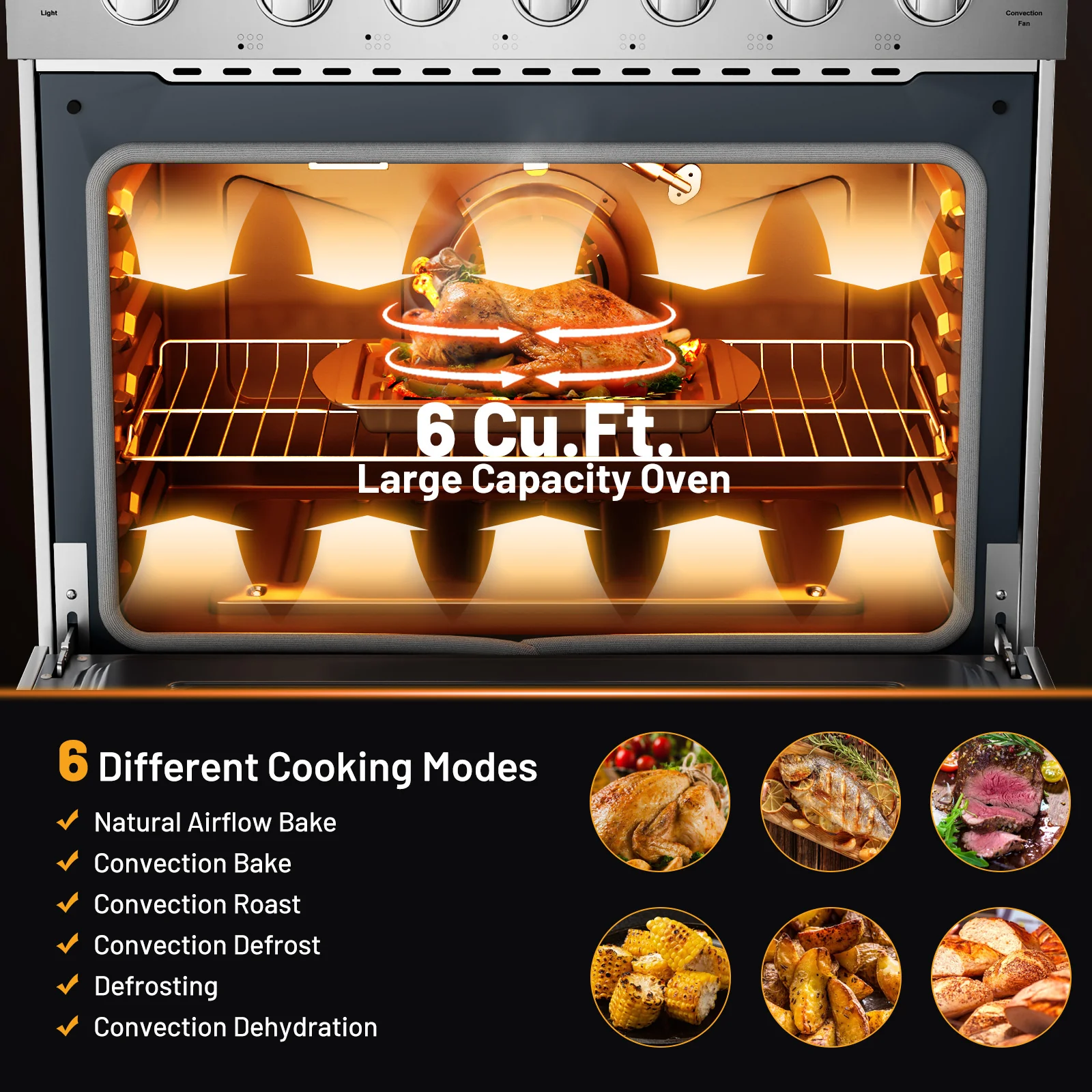 36 Inches Freestanding Natural Gas Range, 6 Burners Cooktop - Image 5