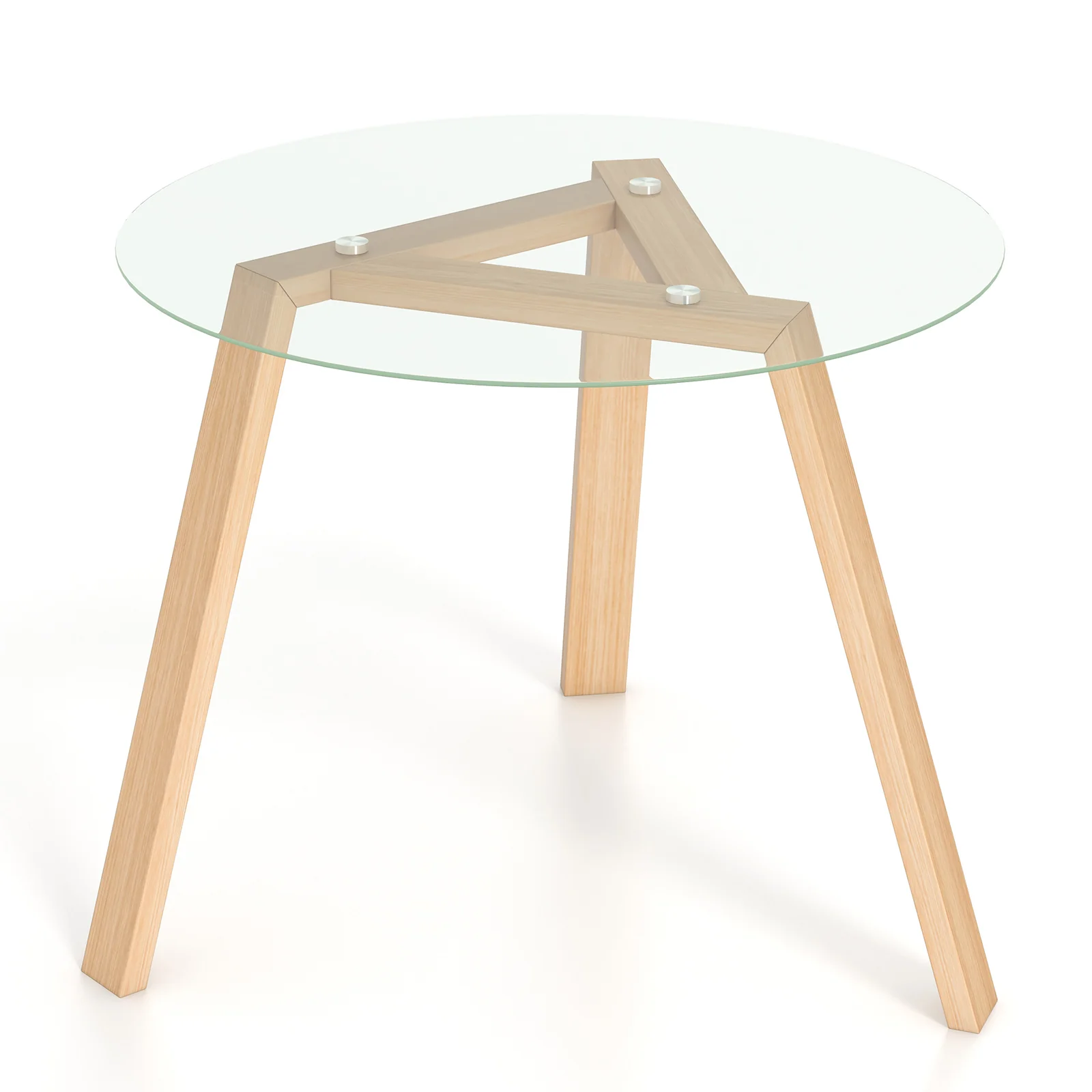 36 Inches Round Glass Dining Table, Rubber Wood Frame, Natural - Image 5