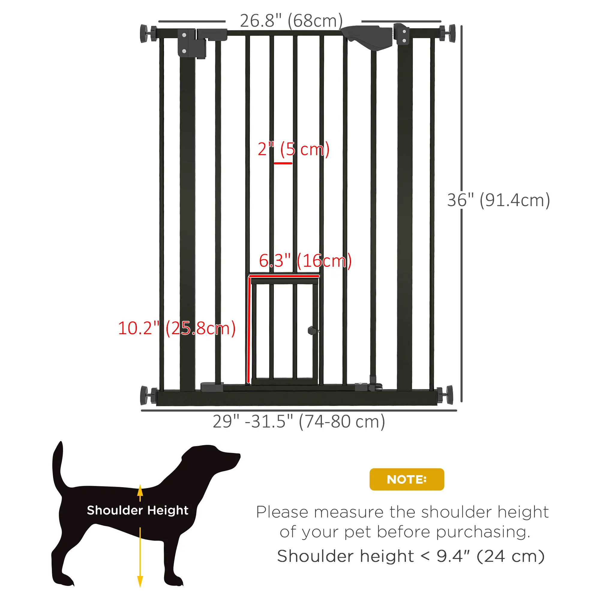 36" Indoor Dog Gate for Doorways, House, Stairs, Black - Image 3