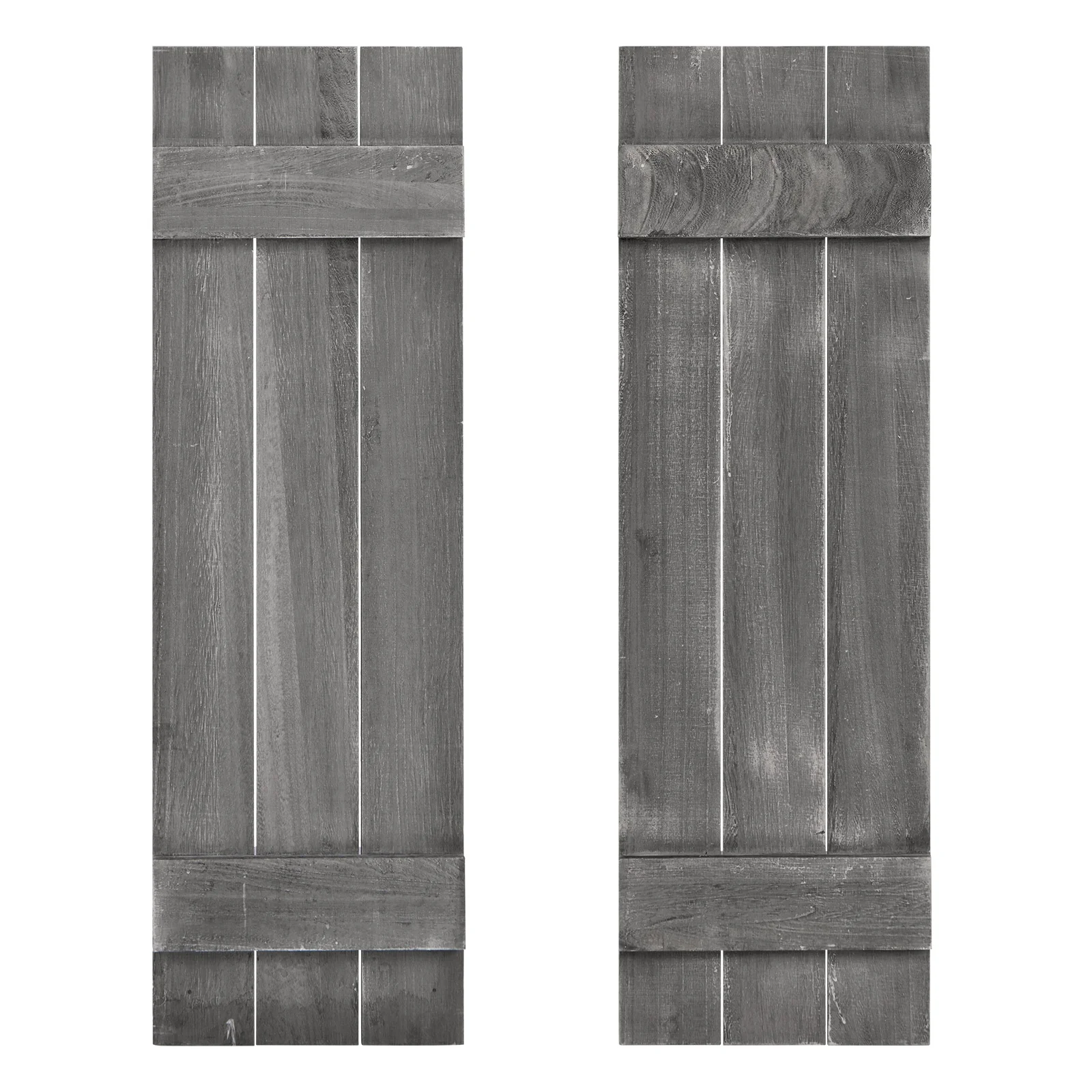 36 x 11 Inch Farmhouse Paulownia Wood Window Shutters, Set of 2, Dark Gray