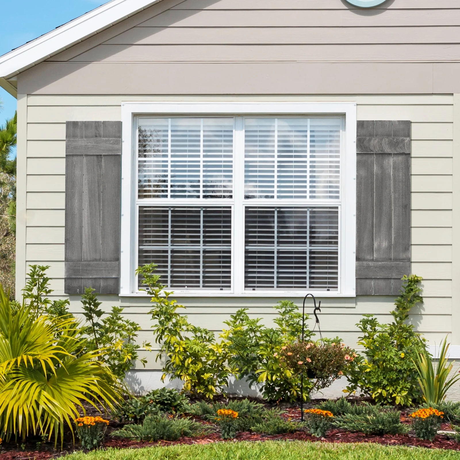 36 x 11 Inch Farmhouse Paulownia Wood Window Shutters, Set of 2, Dark Gray - Image 3
