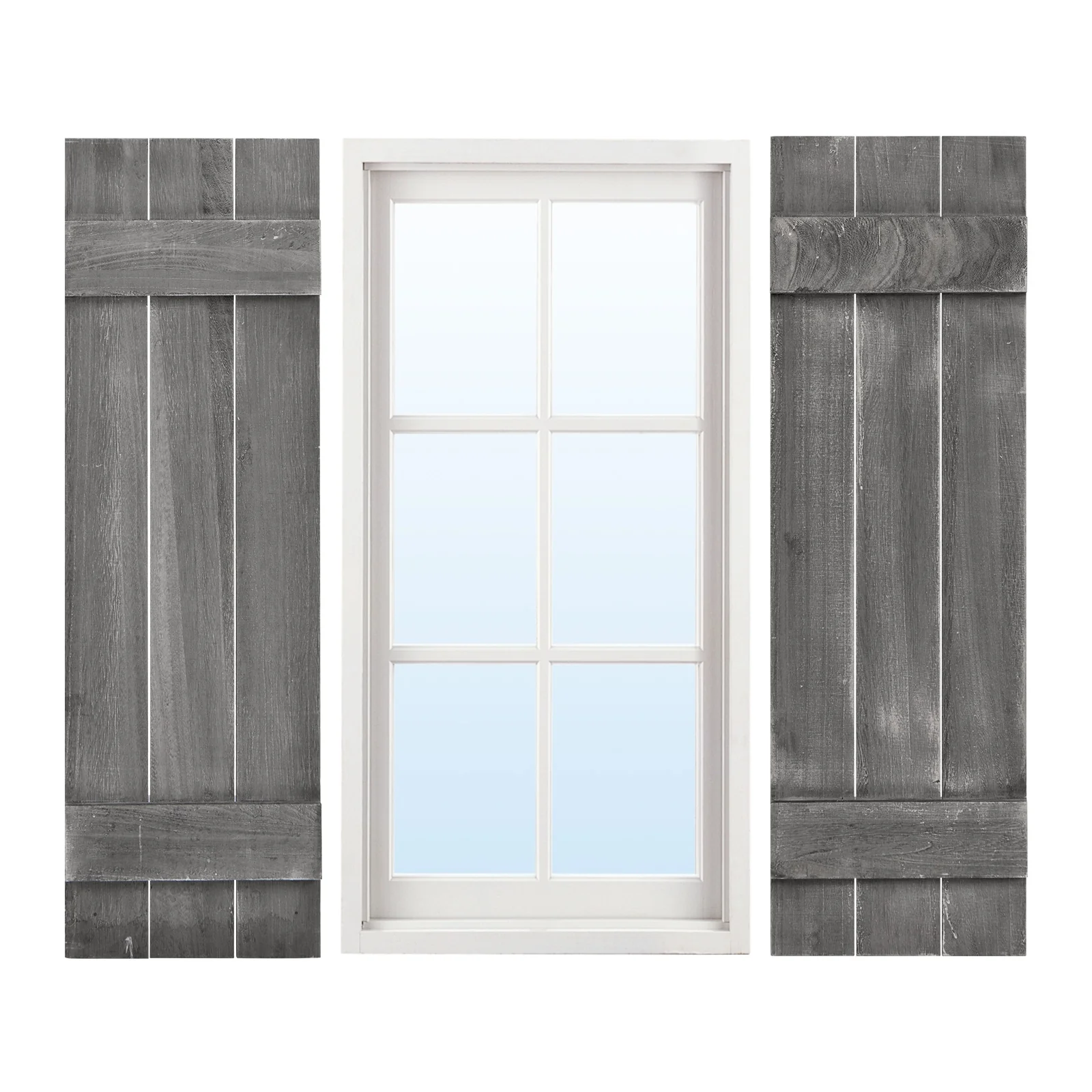 36 x 11 Inch Farmhouse Paulownia Wood Window Shutters, Set of 2, Dark Gray - Image 5