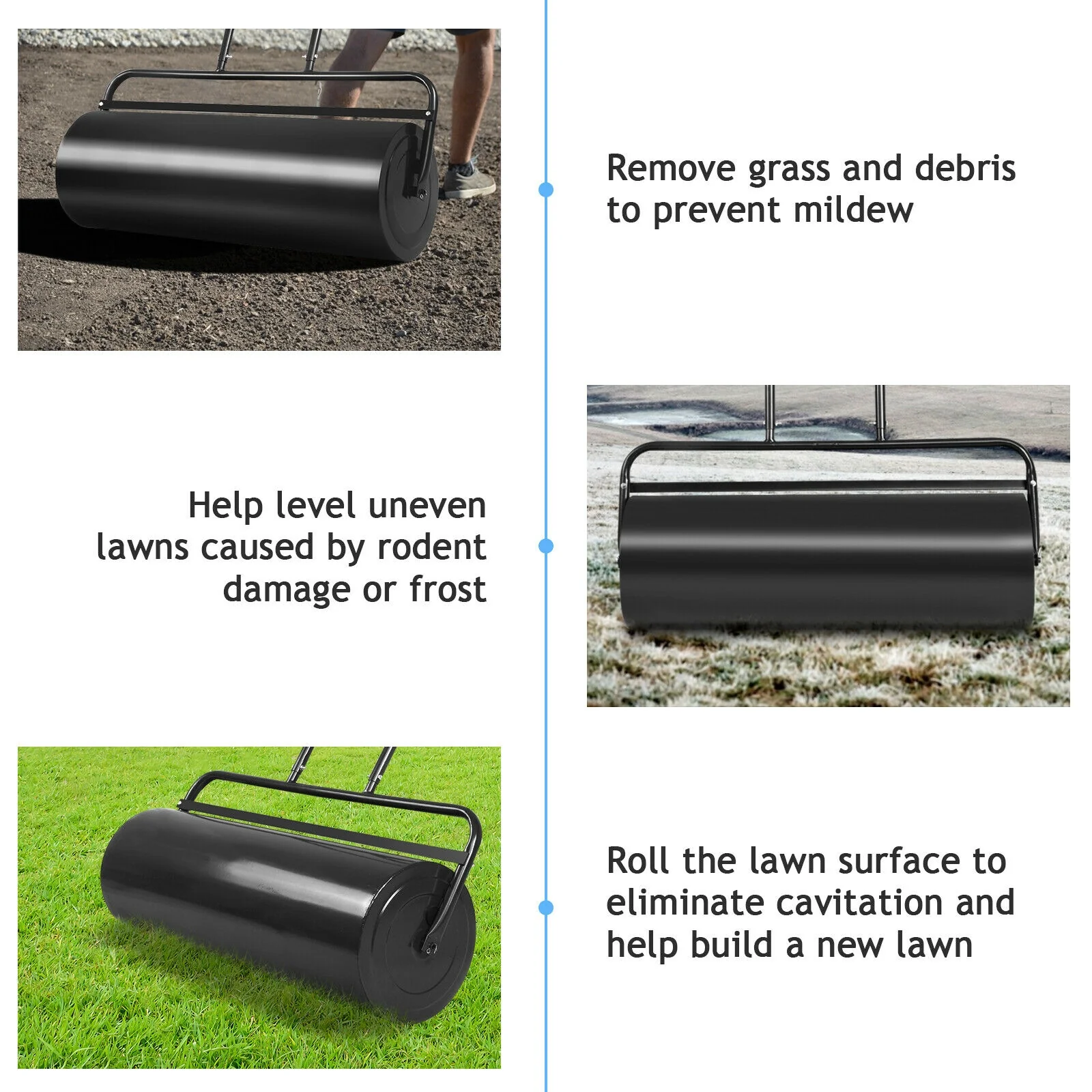 36 x 12 Inch Tow Lawn Roller, Water Filled Metal Push Roller, Black - Image 10