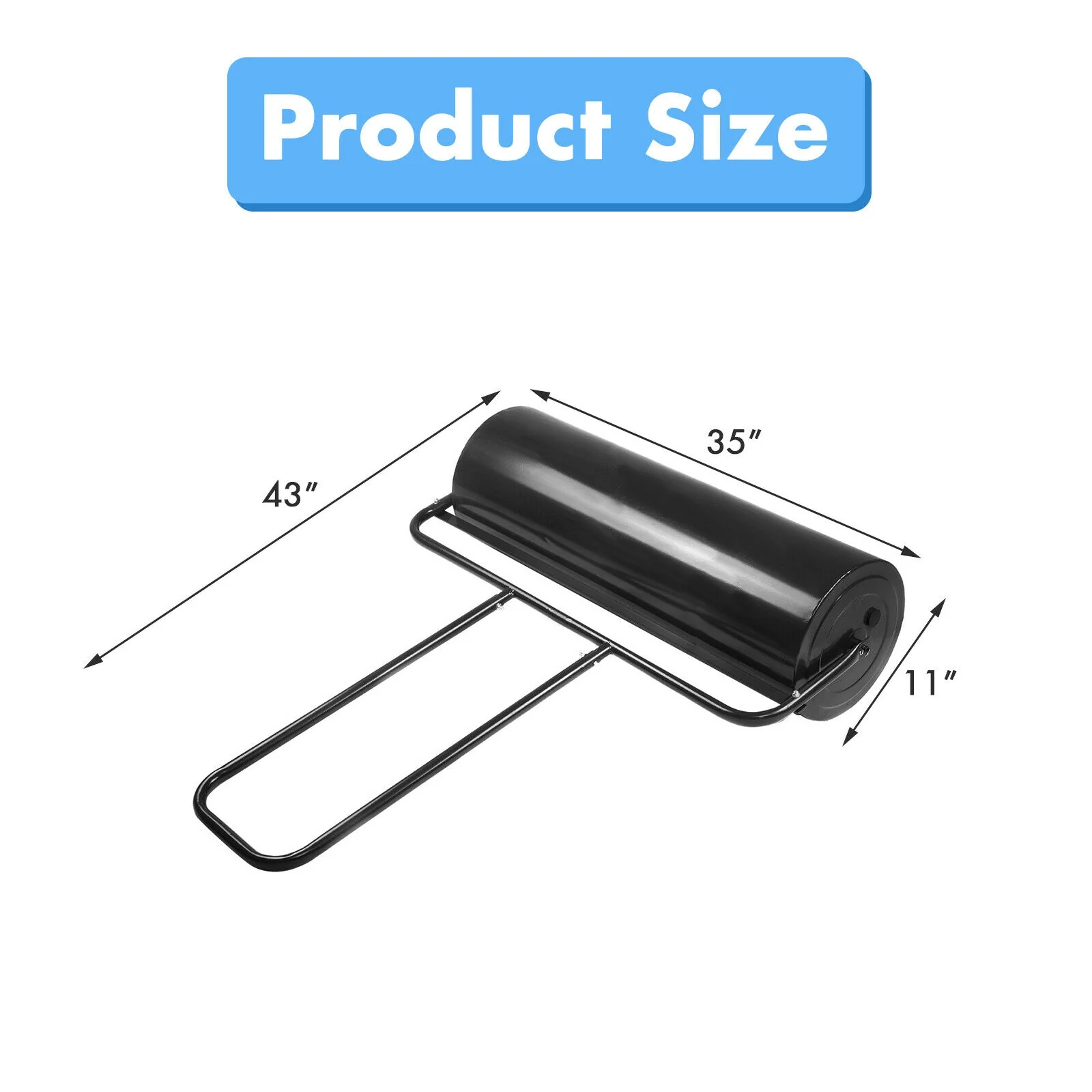 36 x 12 Inch Tow Lawn Roller, Water Filled Metal Push Roller, Black - Image 5
