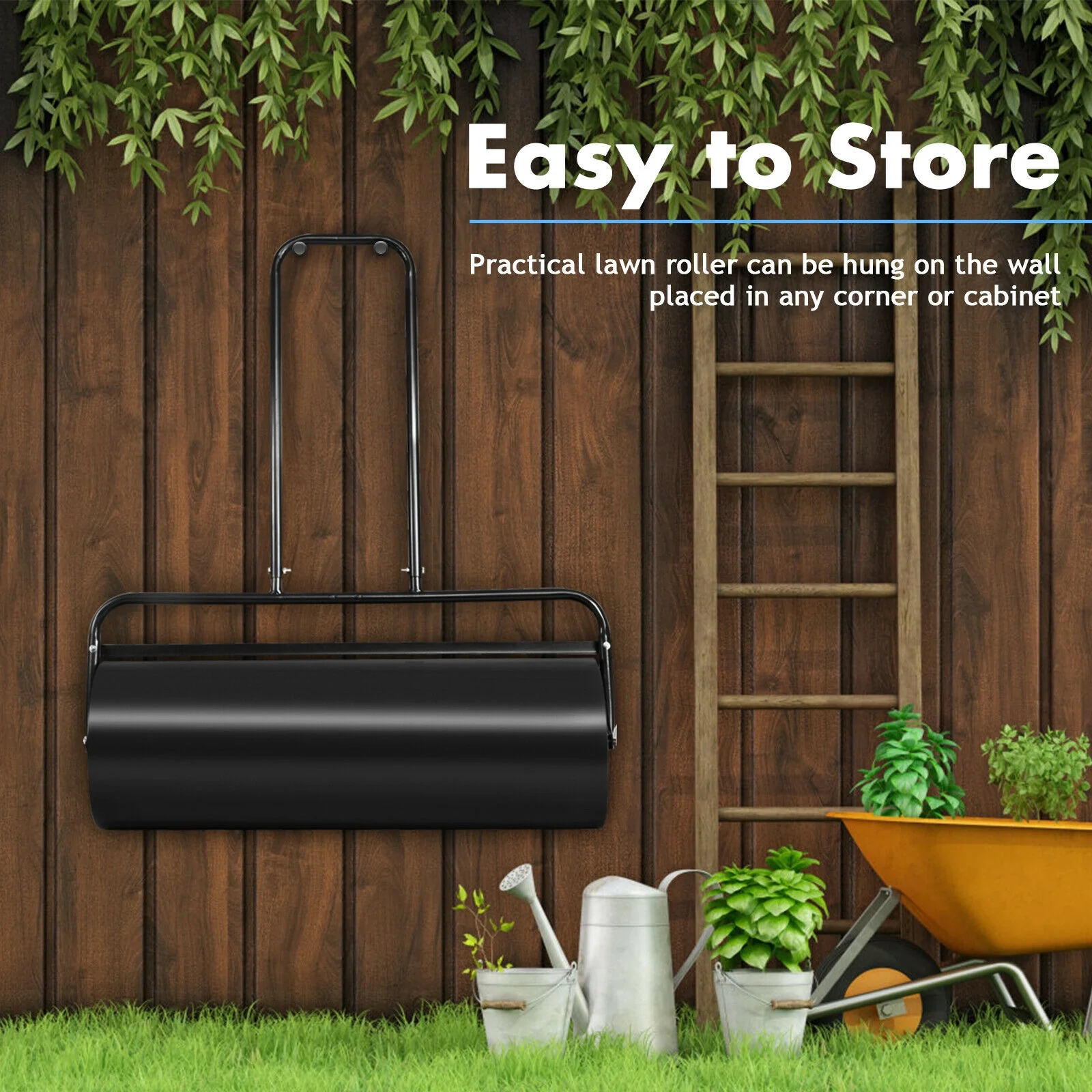 36 x 12 Inch Tow Lawn Roller, Water Filled Metal Push Roller, Black - Image 8