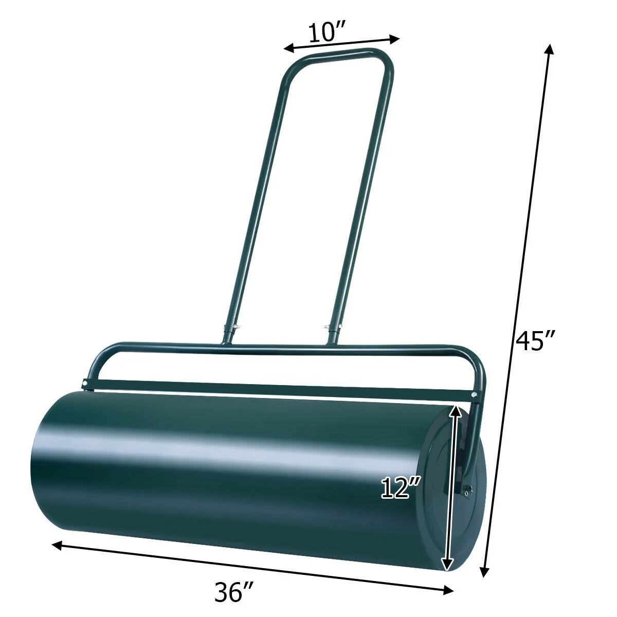 36 x 12 Inches Tow Lawn Roller, Water Filled Metal Push Roller, Green - Image 6