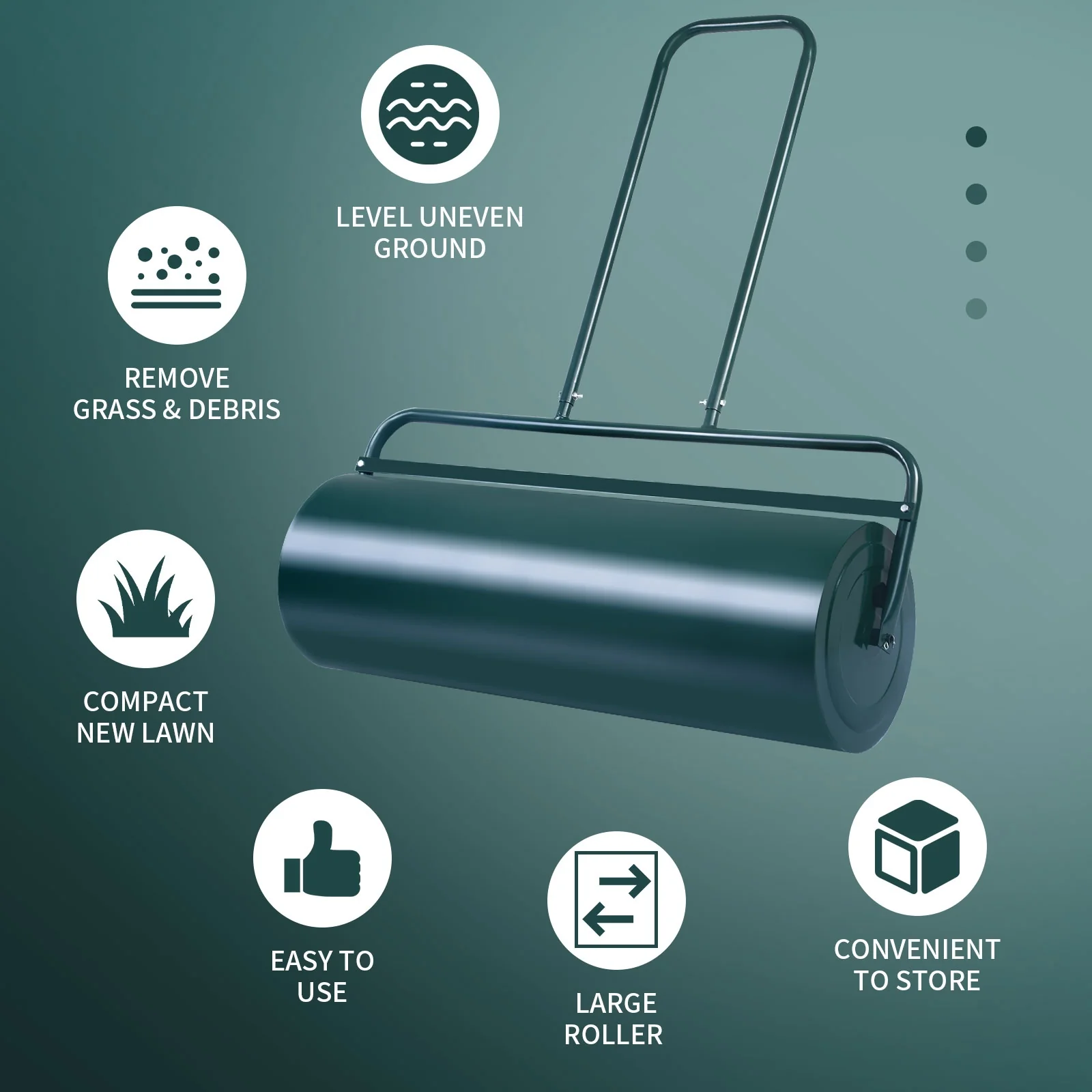 36 x 12 Inches Tow Lawn Roller, Water Filled Metal Push Roller, Green - Image 7