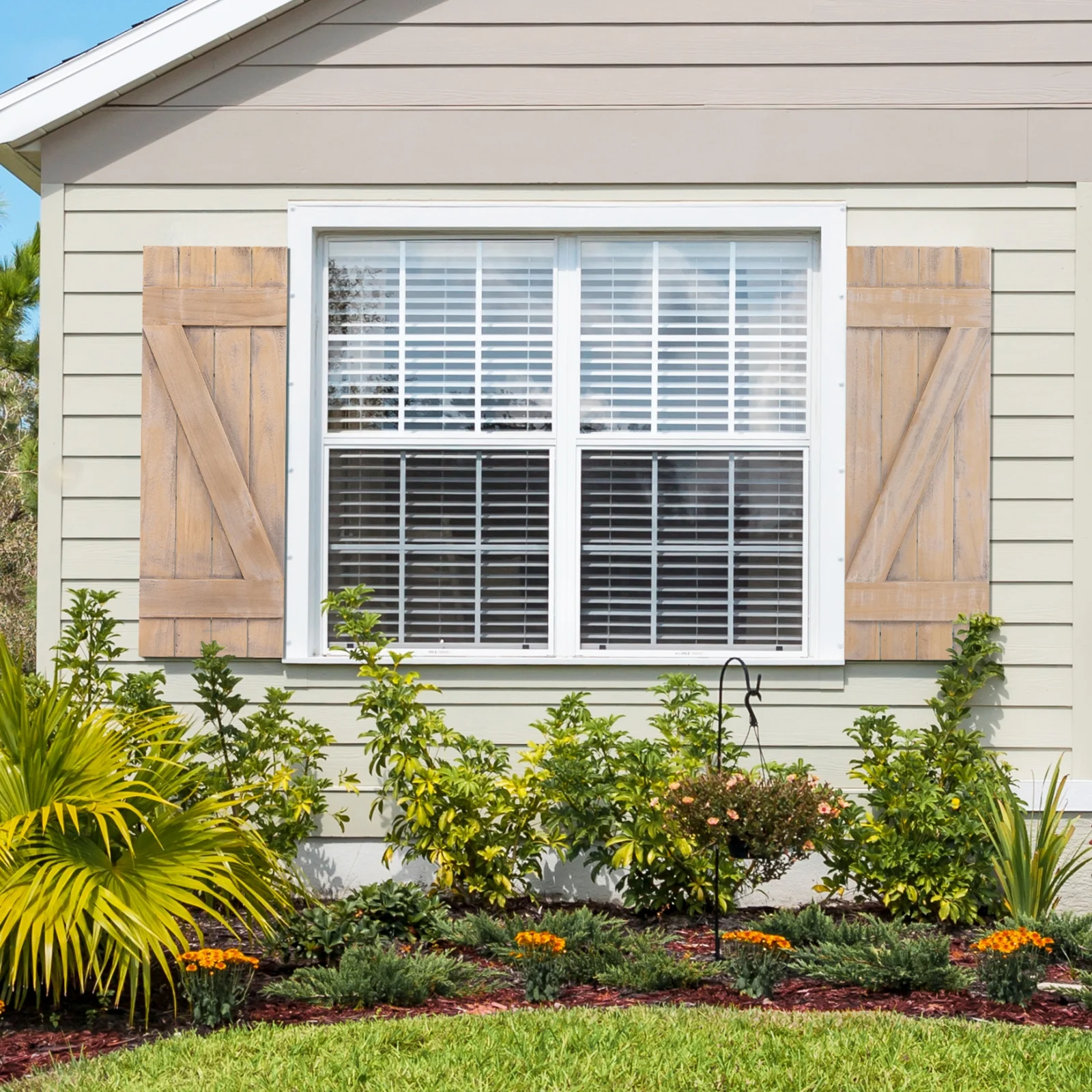 36 x 13 Inch Farmhouse Window Shutters, Set of 2, Light Brown - Image 3