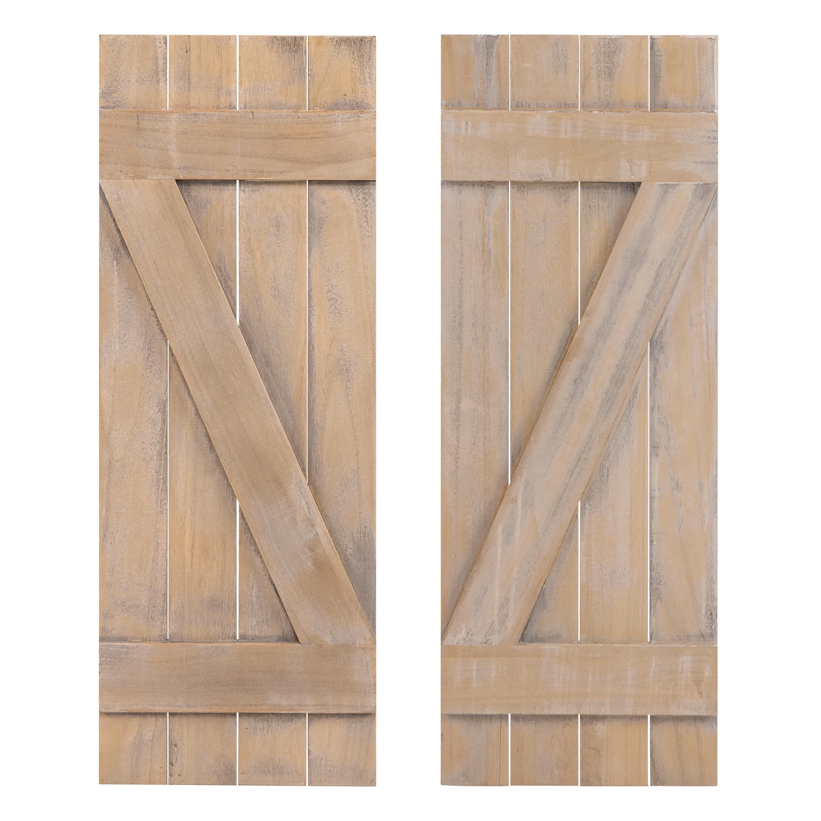 36 x 13 Inch Farmhouse Window Shutters, Set of 2, Light Brown - Image 4