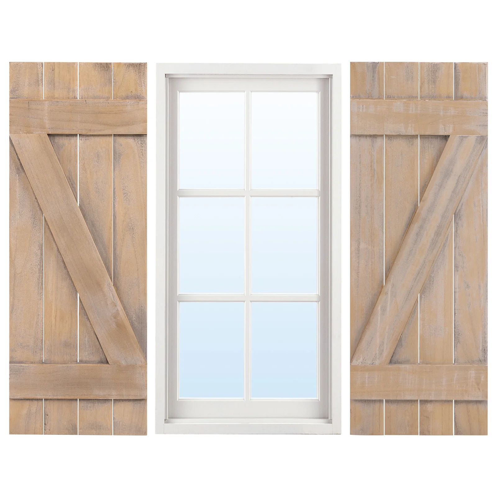 36 x 13 Inch Farmhouse Window Shutters, Set of 2, Light Brown - Image 5