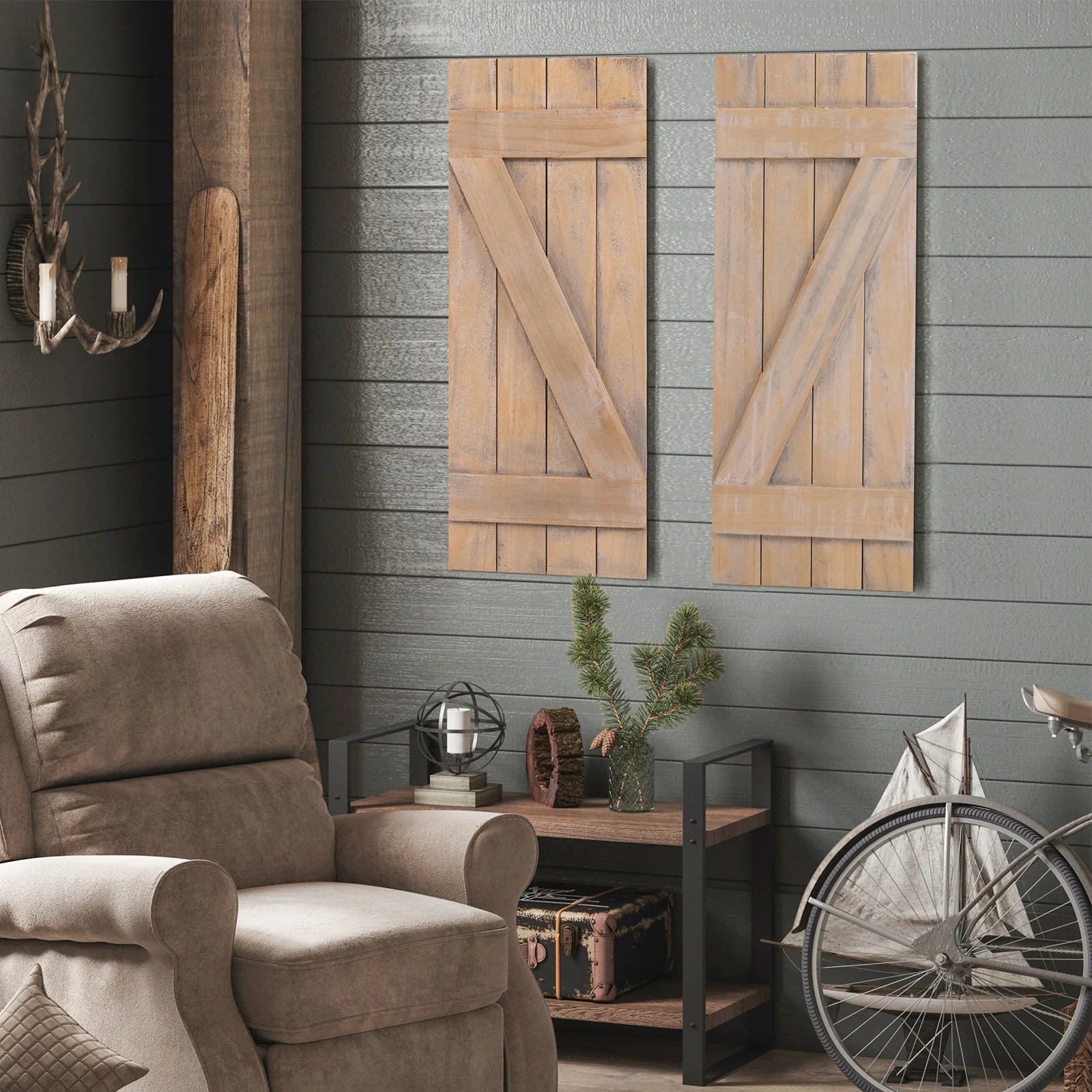 36 x 13 Inch Farmhouse Window Shutters, Set of 2, Light Brown - Image 7