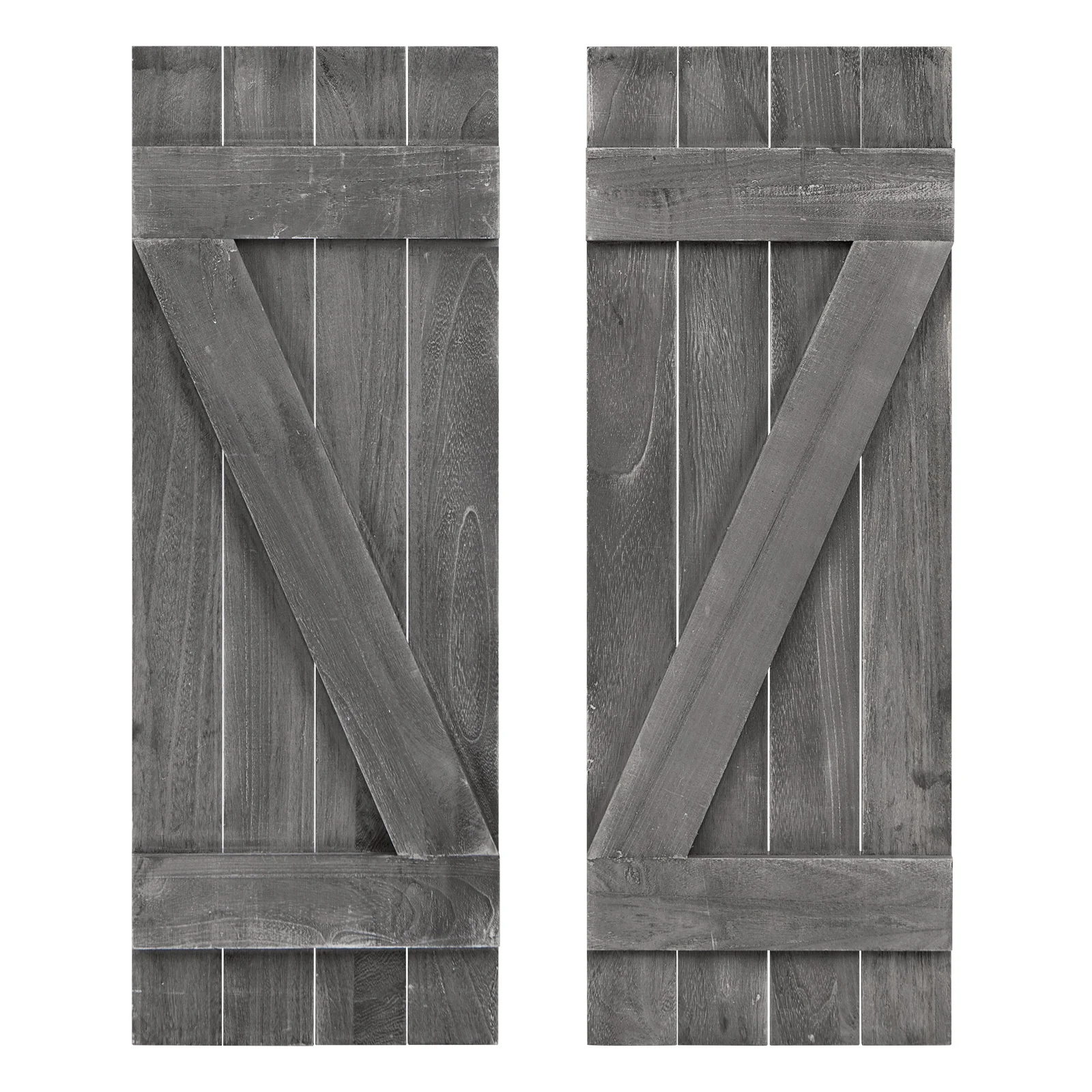 36 x 13 Inch Window Shutters Set of 2, Farmhouse Paulownia Wood, Dark Gray