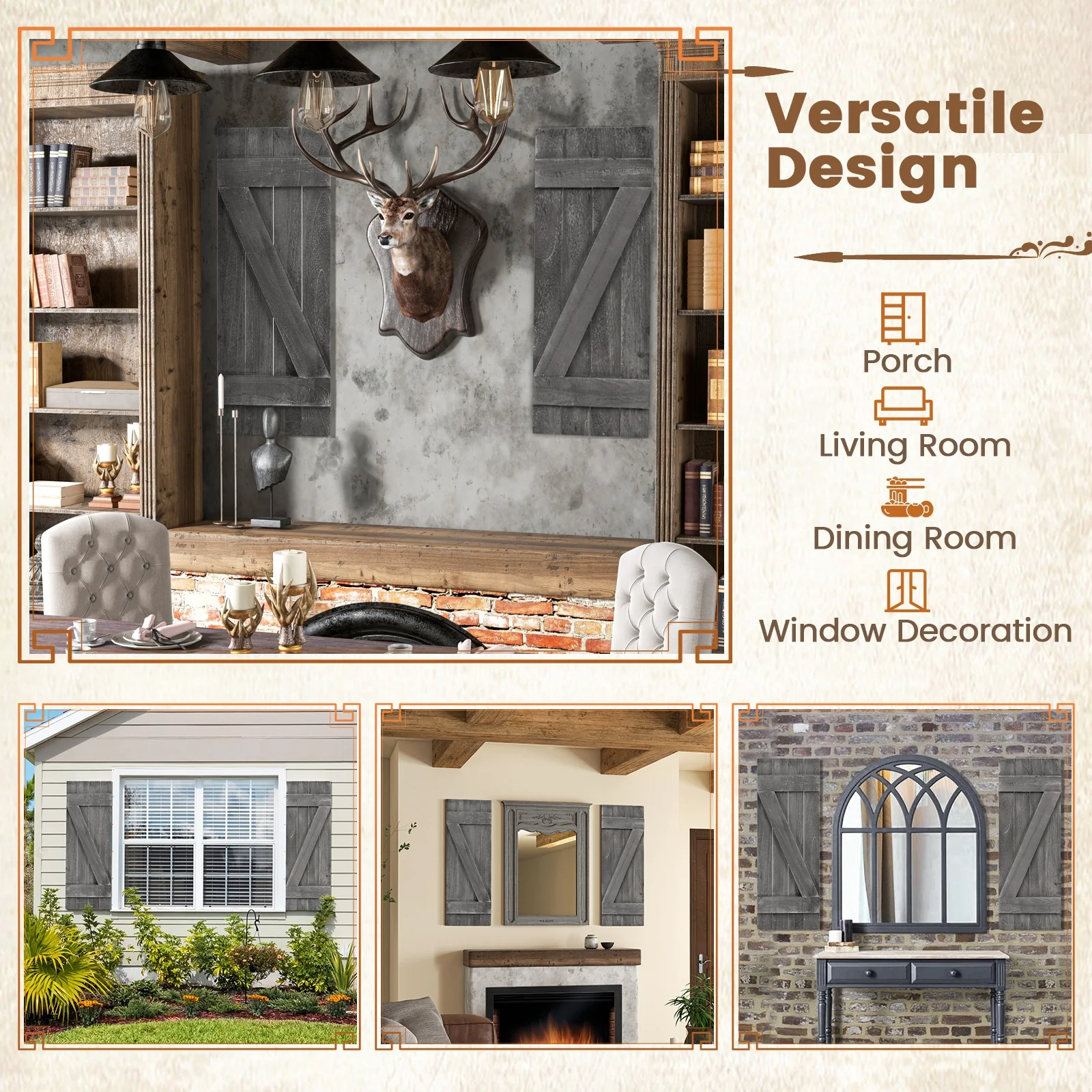 36 x 13 Inch Window Shutters Set of 2, Farmhouse Paulownia Wood, Dark Gray - Image 10