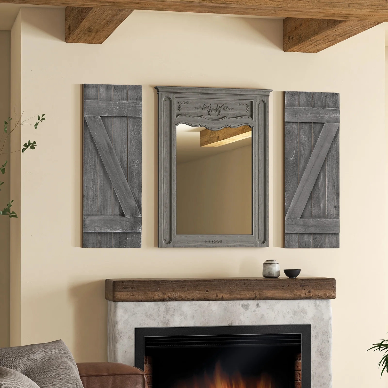 36 x 13 Inch Window Shutters Set of 2, Farmhouse Paulownia Wood, Dark Gray - Image 2