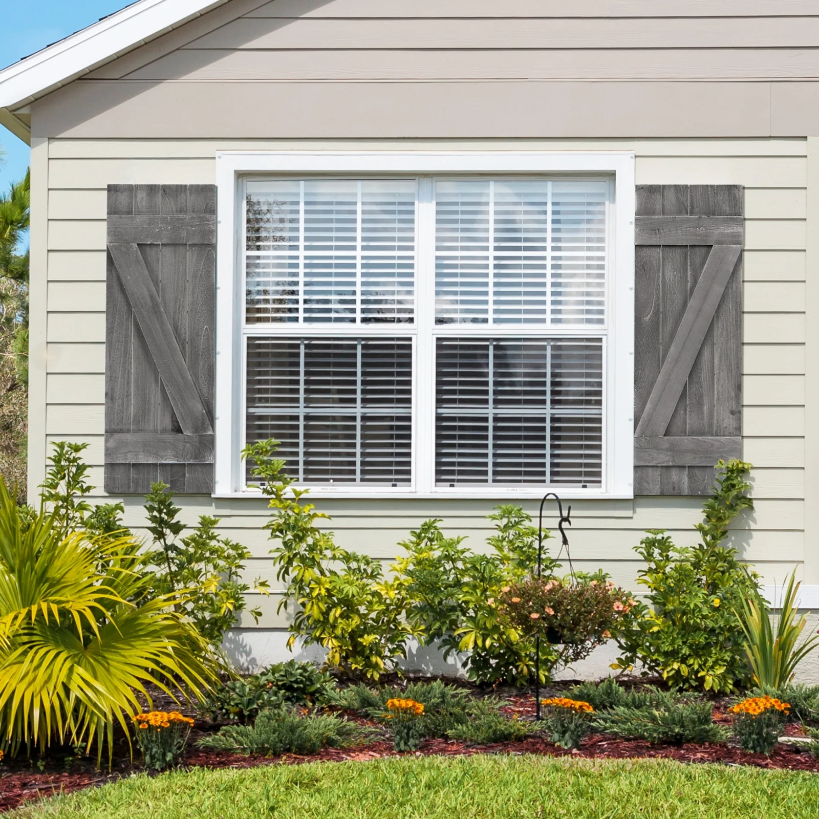 36 x 13 Inch Window Shutters Set of 2, Farmhouse Paulownia Wood, Dark Gray - Image 3