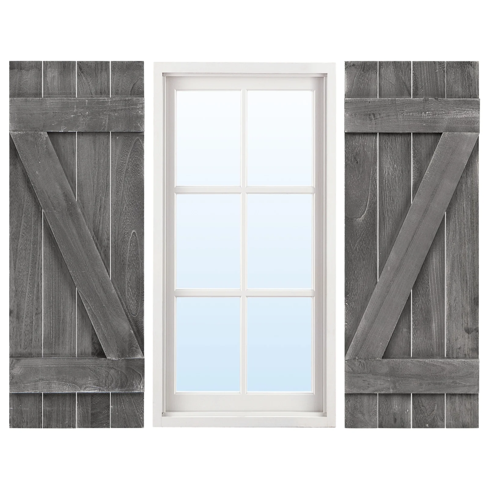 36 x 13 Inch Window Shutters Set of 2, Farmhouse Paulownia Wood, Dark Gray - Image 5
