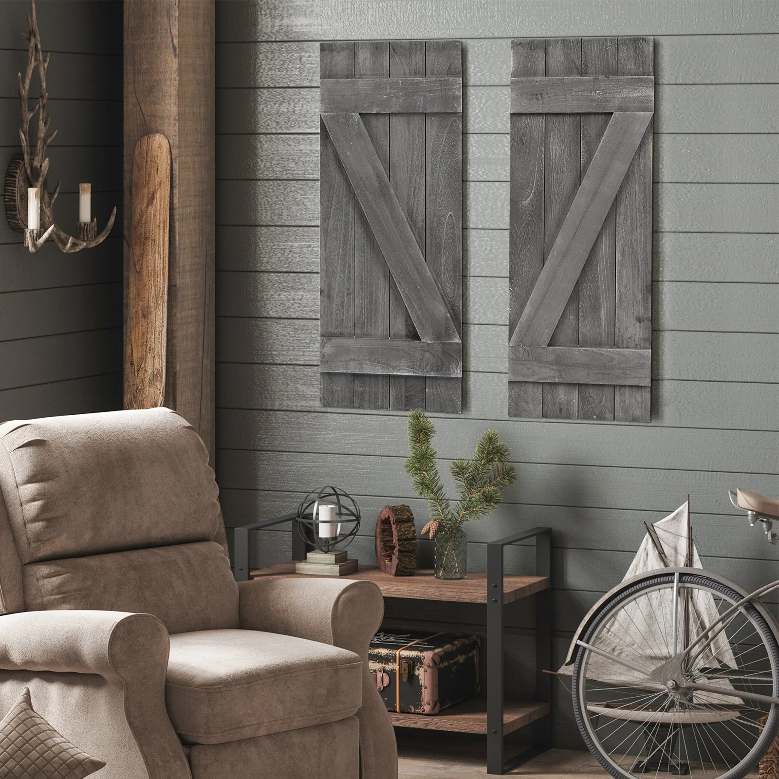 36 x 13 Inch Window Shutters Set of 2, Farmhouse Paulownia Wood, Dark Gray - Image 7
