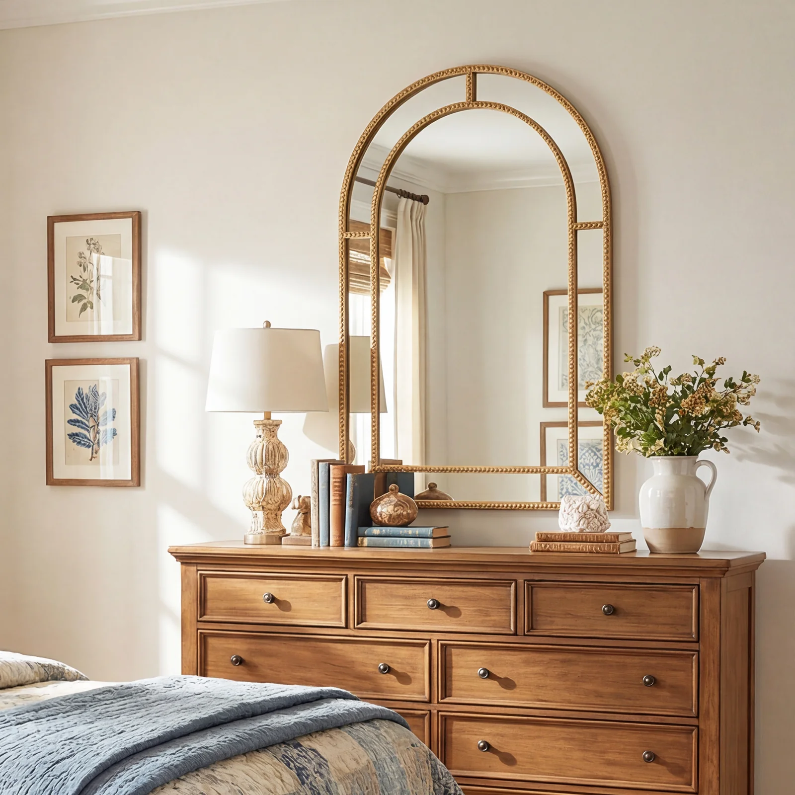 36 x 24 Inch Decorative Mirror, Beaded Frame, Living Room, Gold - Image 3