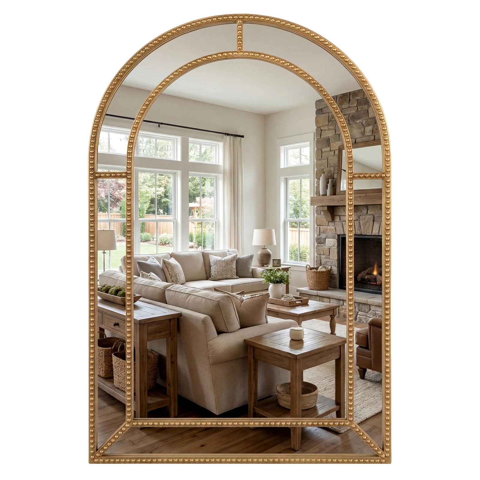 36 x 24 Inch Decorative Mirror, Beaded Frame, Living Room, Gold - Image 4