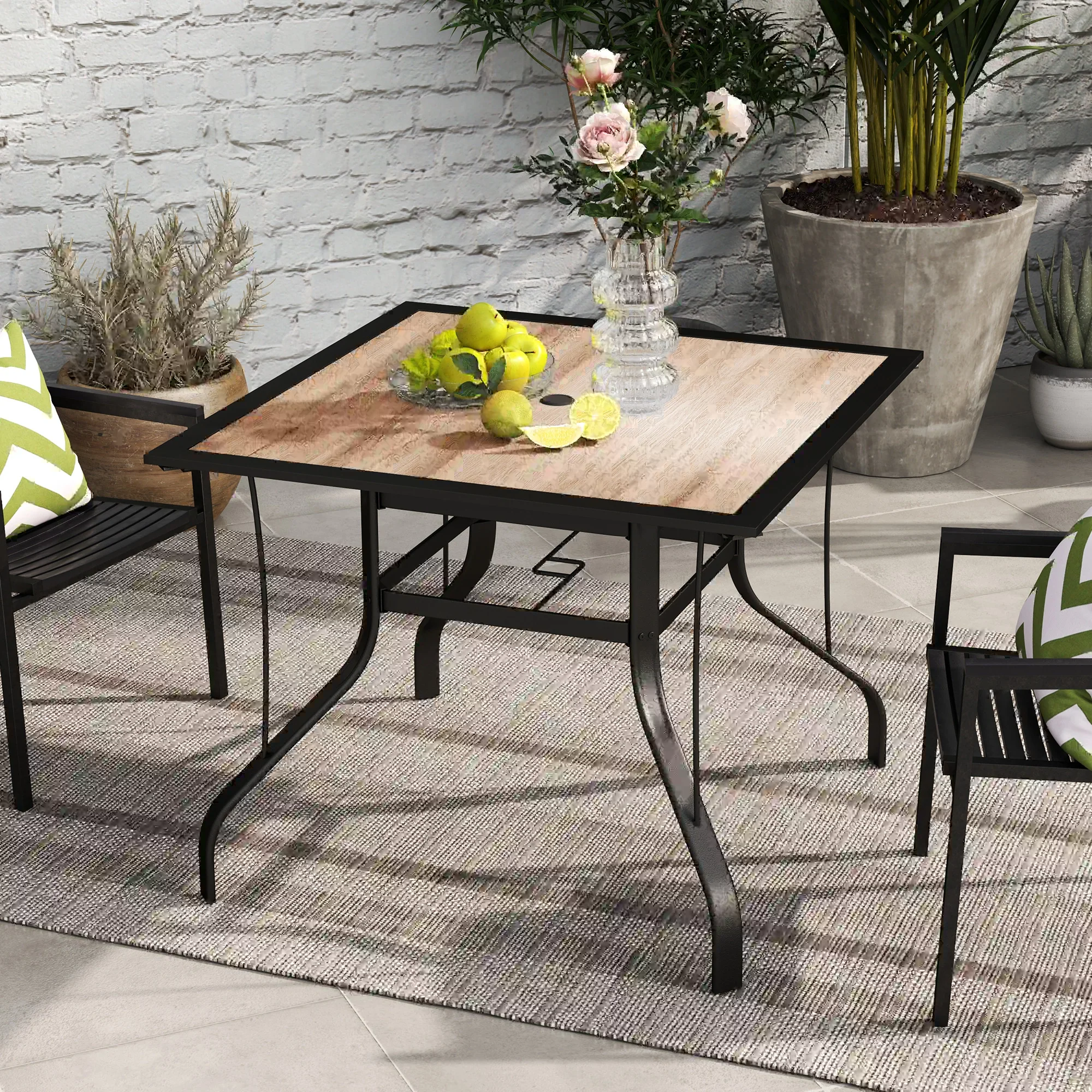 36" x 36" x 28" Square Patio Dining Table, Umbrella Hole, Rustproof Steel Frame - Image 10
