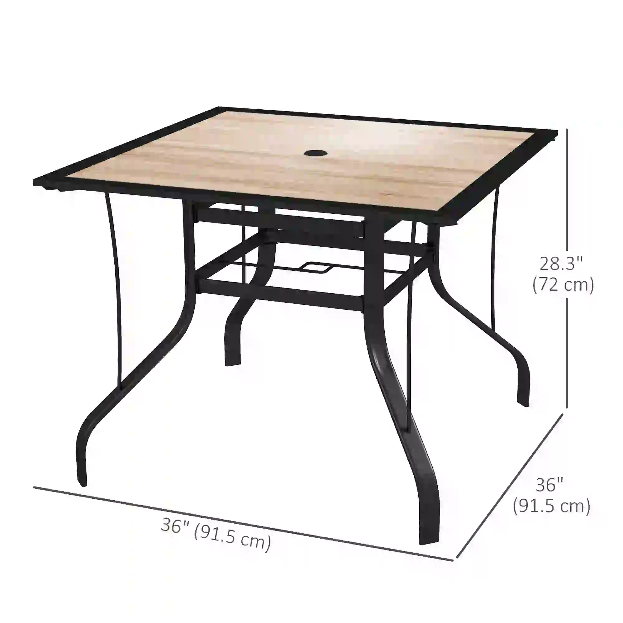 36" x 36" x 28" Square Patio Dining Table, Umbrella Hole, Rustproof Steel Frame - Image 3