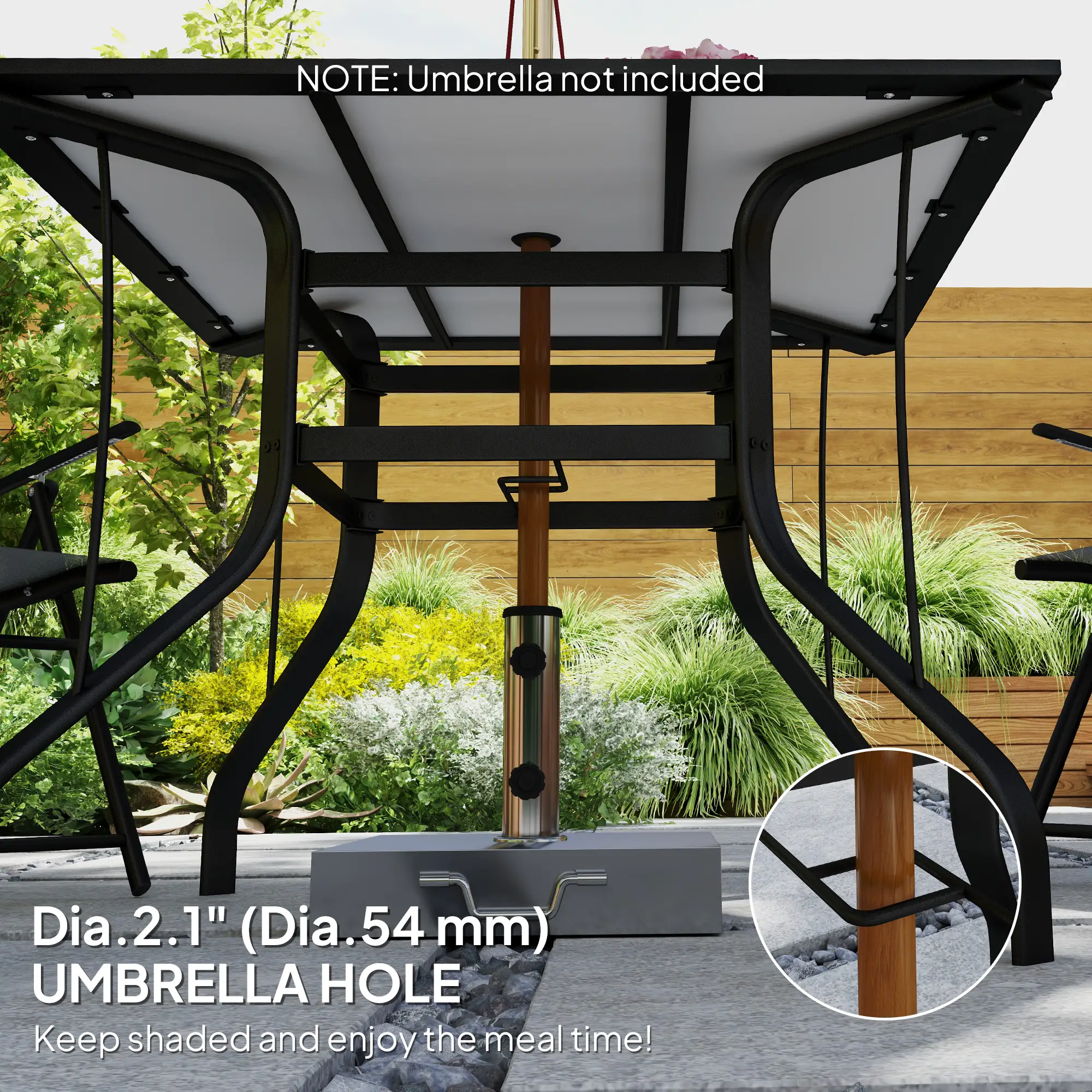 36" x 36" x 28" Square Patio Dining Table, Umbrella Hole, Rustproof Steel Frame - Image 5