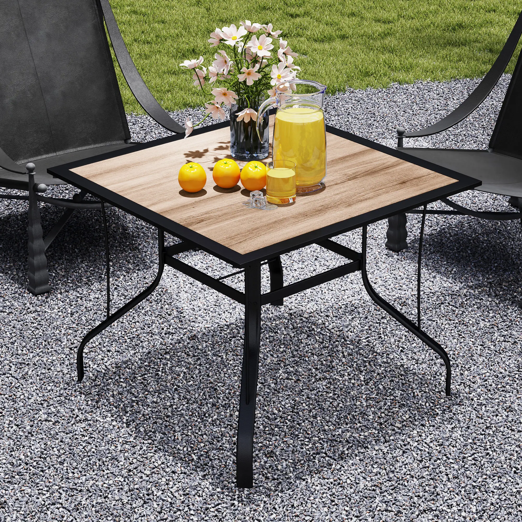 36" x 36" x 28" Square Patio Dining Table, Umbrella Hole, Rustproof Steel Frame - Image 7