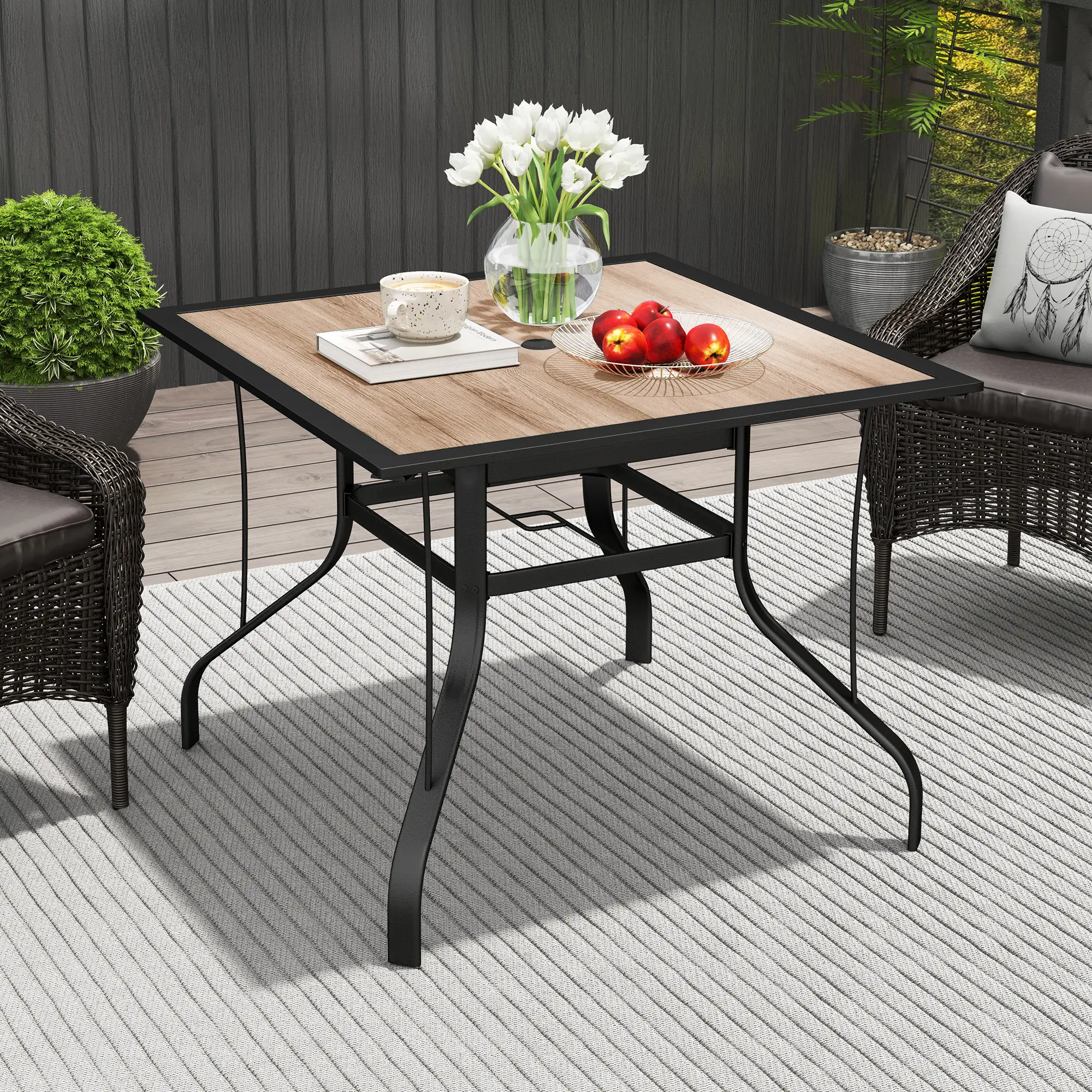 36" x 36" x 28" Square Patio Dining Table, Umbrella Hole, Rustproof Steel Frame - Image 9