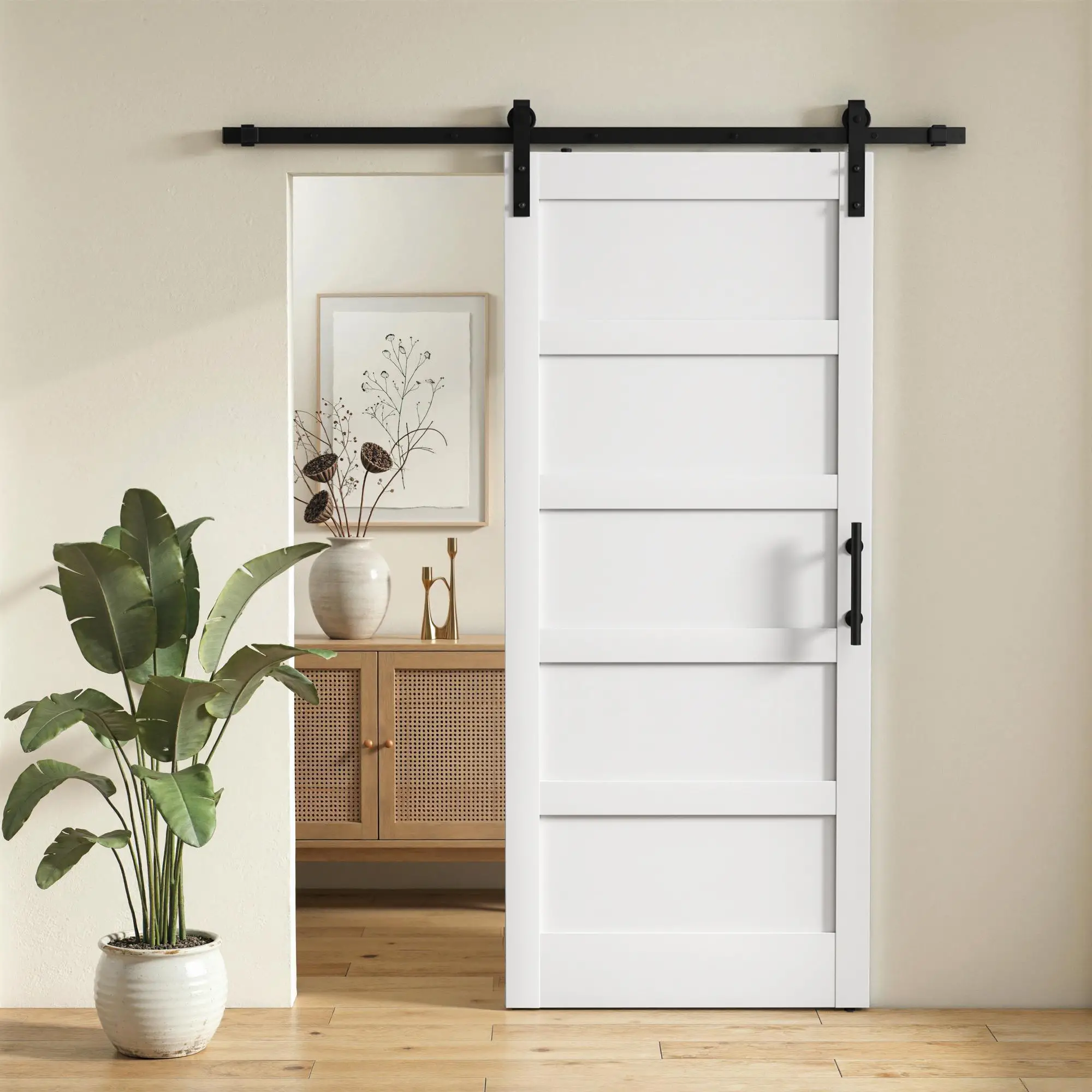 36"x84" Sliding Barn Door With Hardware Kit, White Wood Grain, White - Image 2
