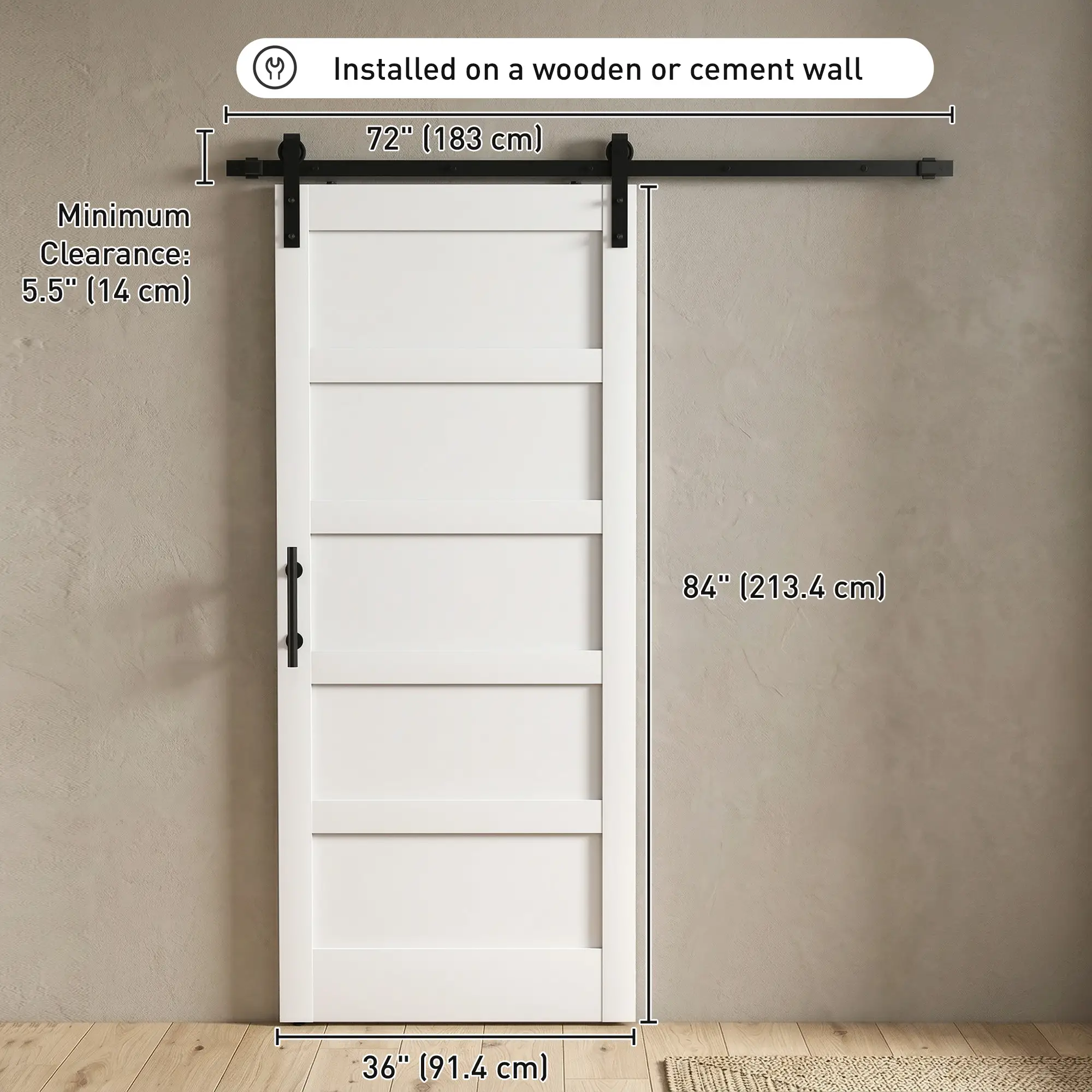 36"x84" Sliding Barn Door With Hardware Kit, White Wood Grain, White - Image 3