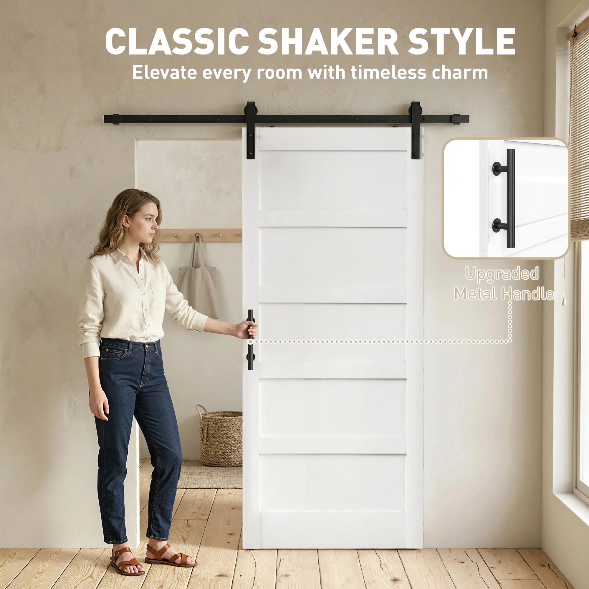 36"x84" Sliding Barn Door With Hardware Kit, White Wood Grain, White - Image 4