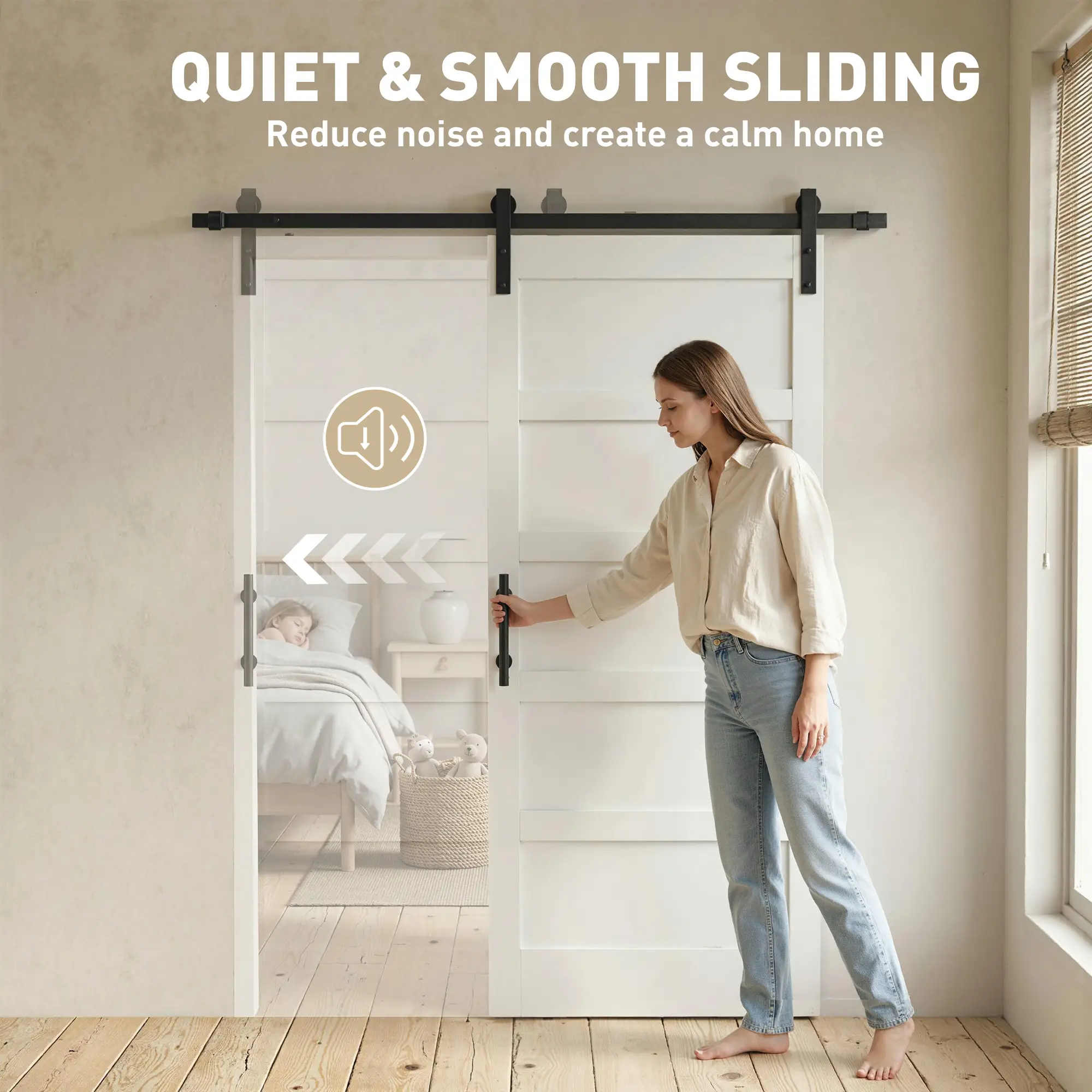 36"x84" Sliding Barn Door With Hardware Kit, White Wood Grain, White - Image 6