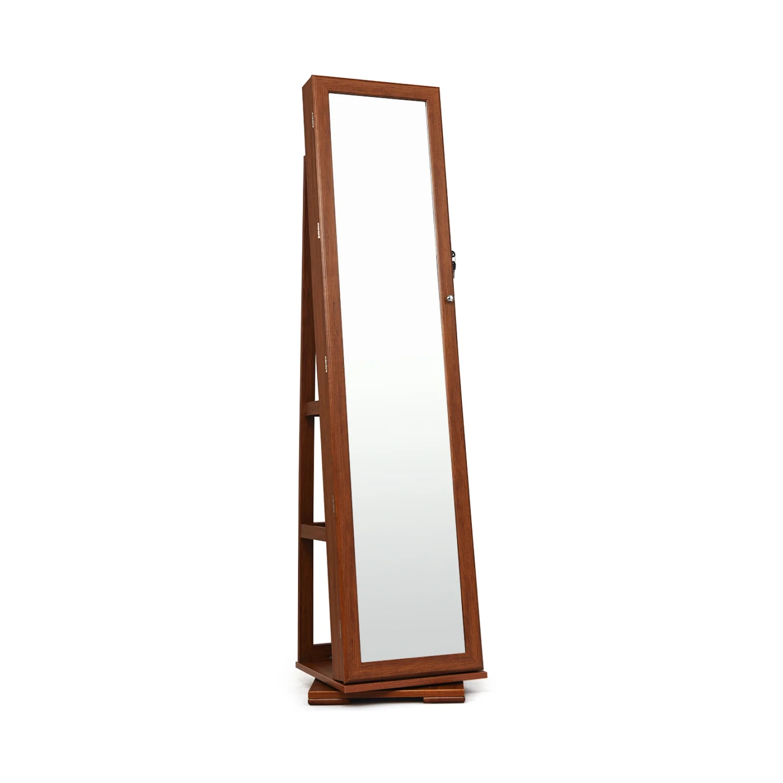 360° Rotatable Armoire, 2-in-1 Lockable Mirrored Jewelry Cabinet, Brown