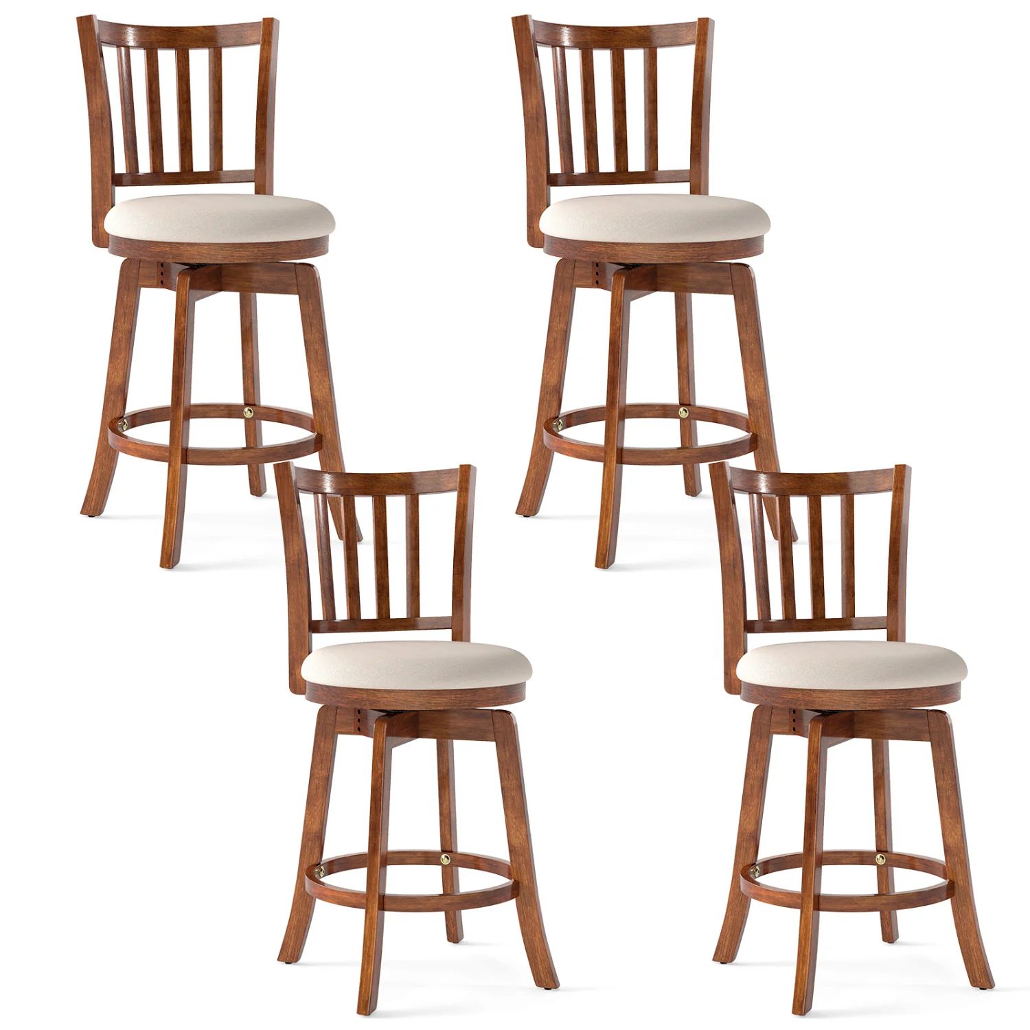 360° Rotating Counter Height Chairs Set of 4 with Backrest and Upholstered Seat-24, Wood - Image 4