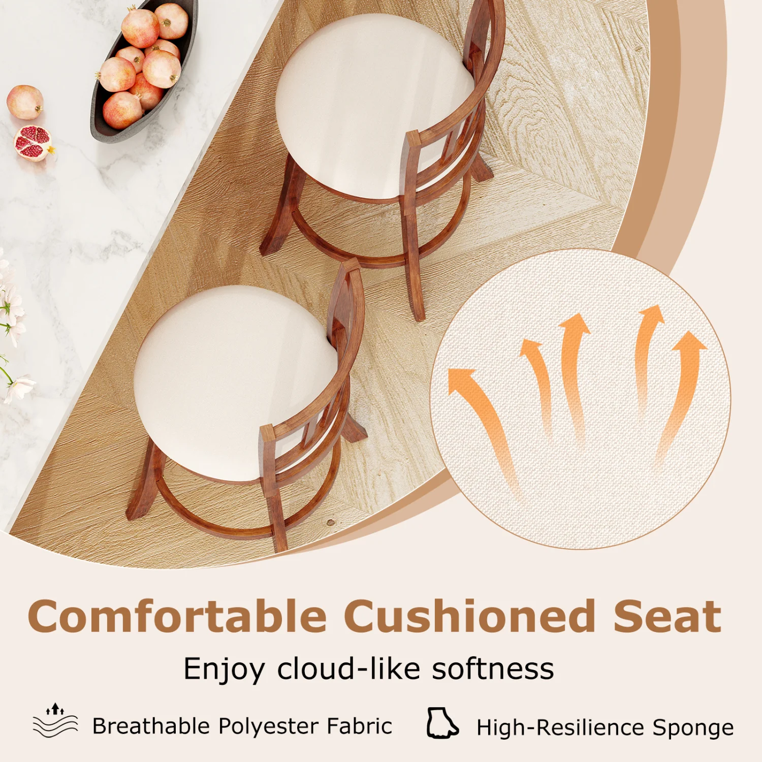 360° Rotating Counter Height Chairs Set of 4 with Backrest and Upholstered Seat-24, Wood - Image 7