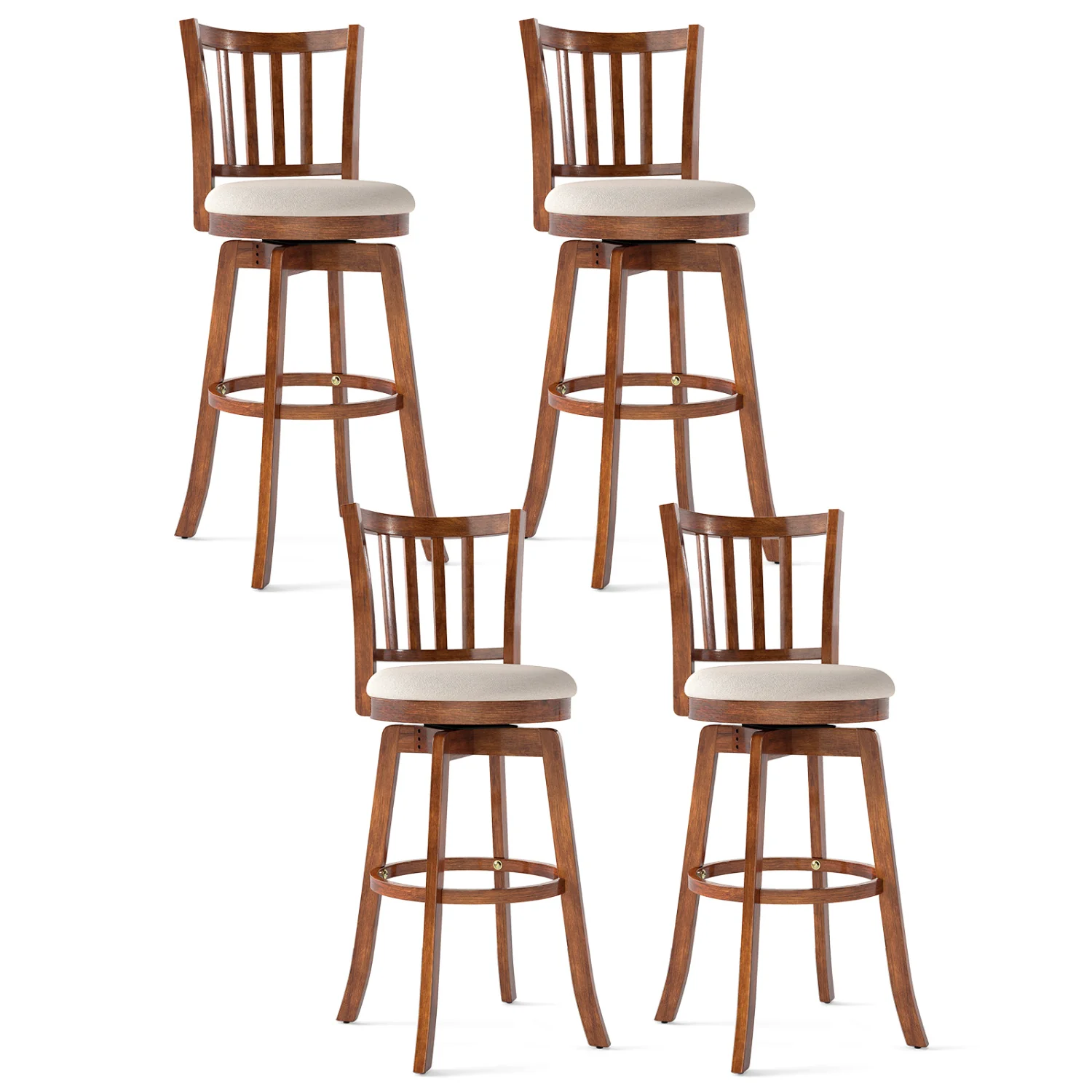 360° Rotating Counter Height Chairs Set of 4 with Backrest and Upholstered Seat-29, Wood