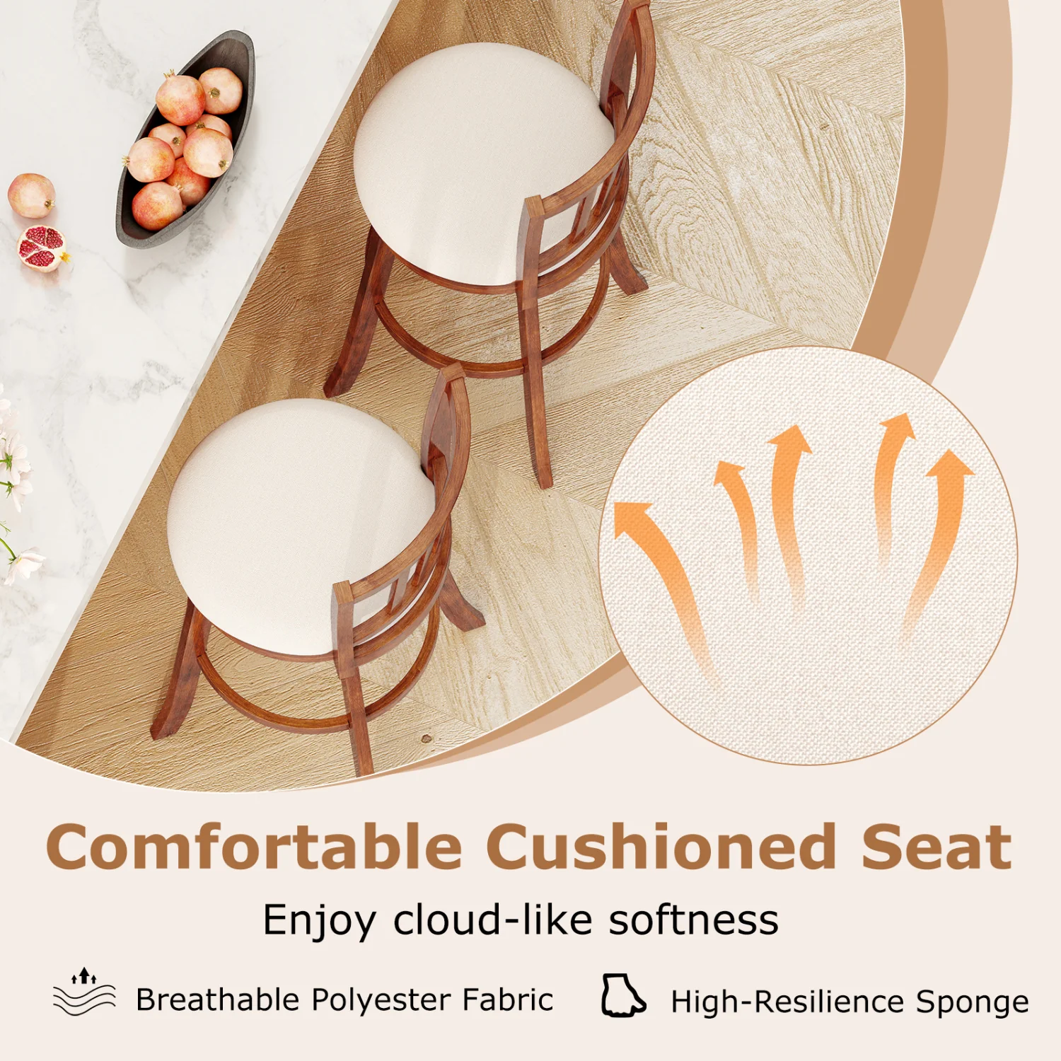 360° Rotating Counter Height Chairs Set of 4 with Backrest and Upholstered Seat-29, Wood - Image 7