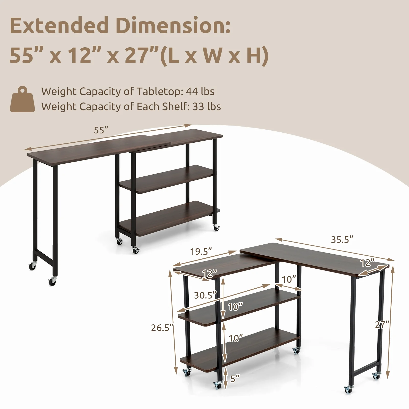 360° Rotating Sofa Side Table, 2-Tier Storage Shelves, Walnut - Image 6