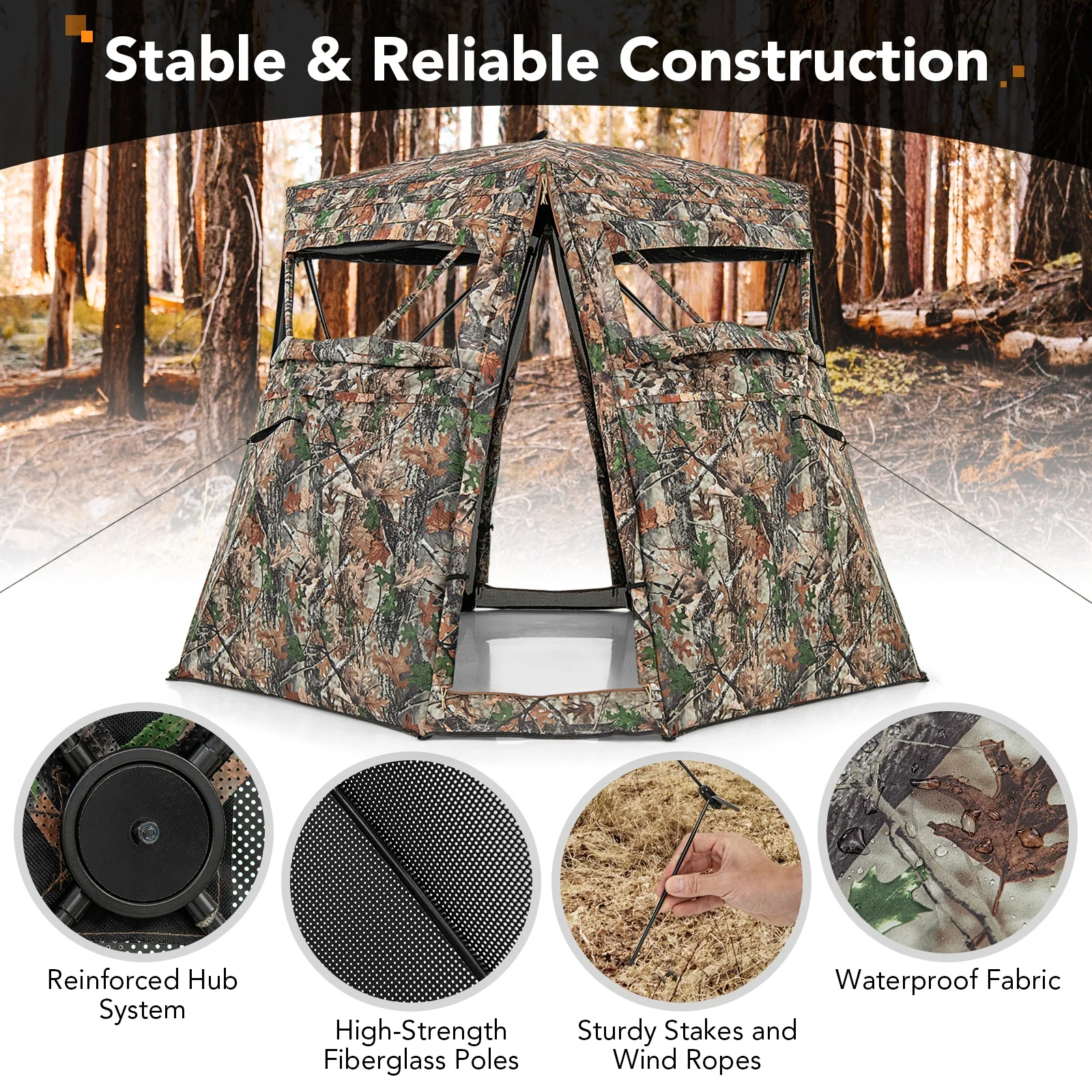 360° See Through Ground Hunting Blind, Camouflage - Image 10