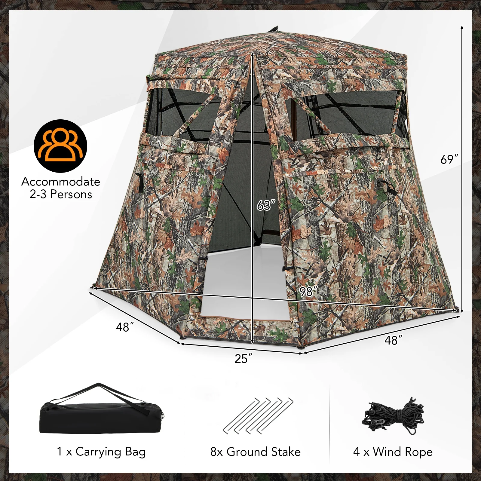 360° See Through Ground Hunting Blind, Camouflage - Image 5