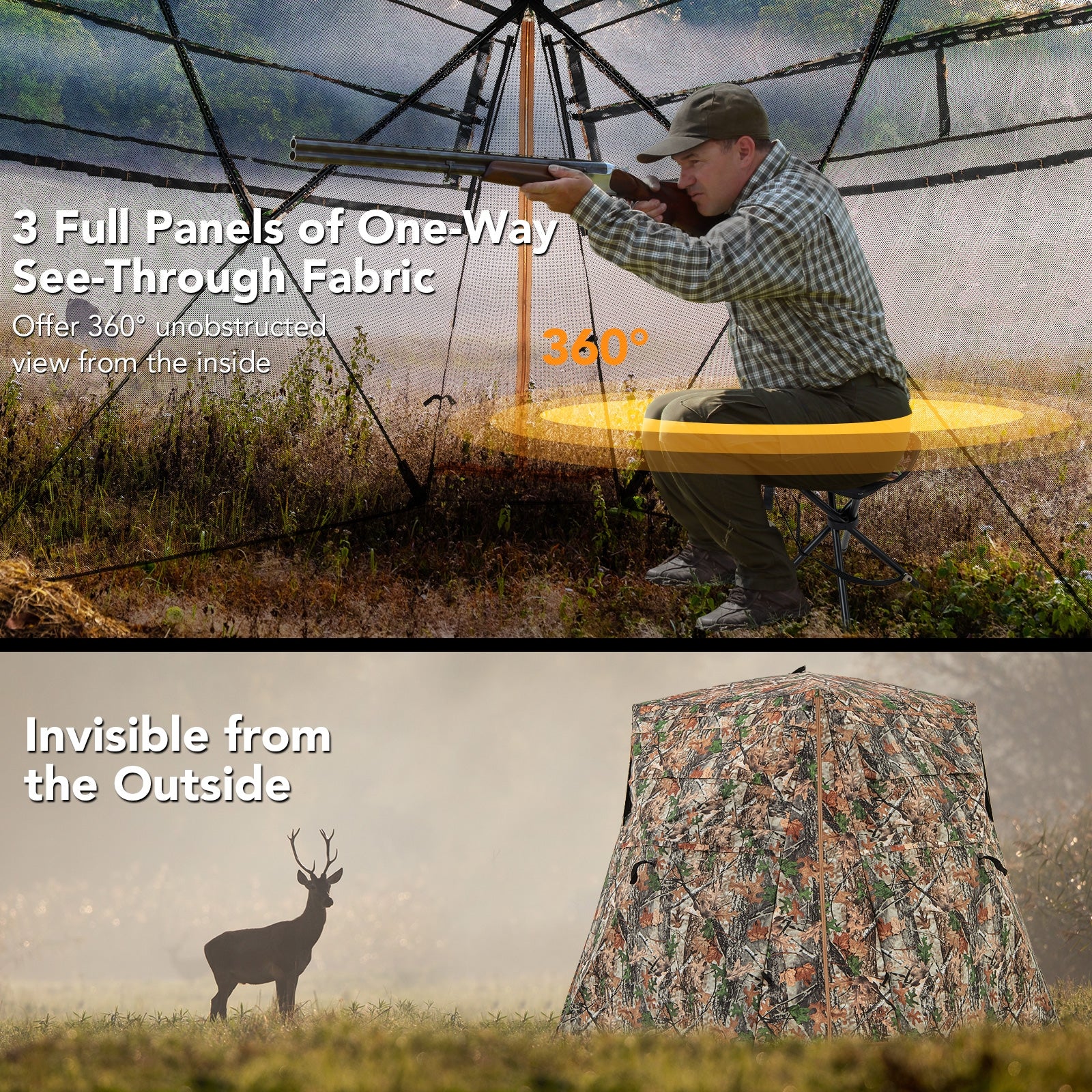 360° See Through Ground Hunting Blind, Camouflage - Image 7