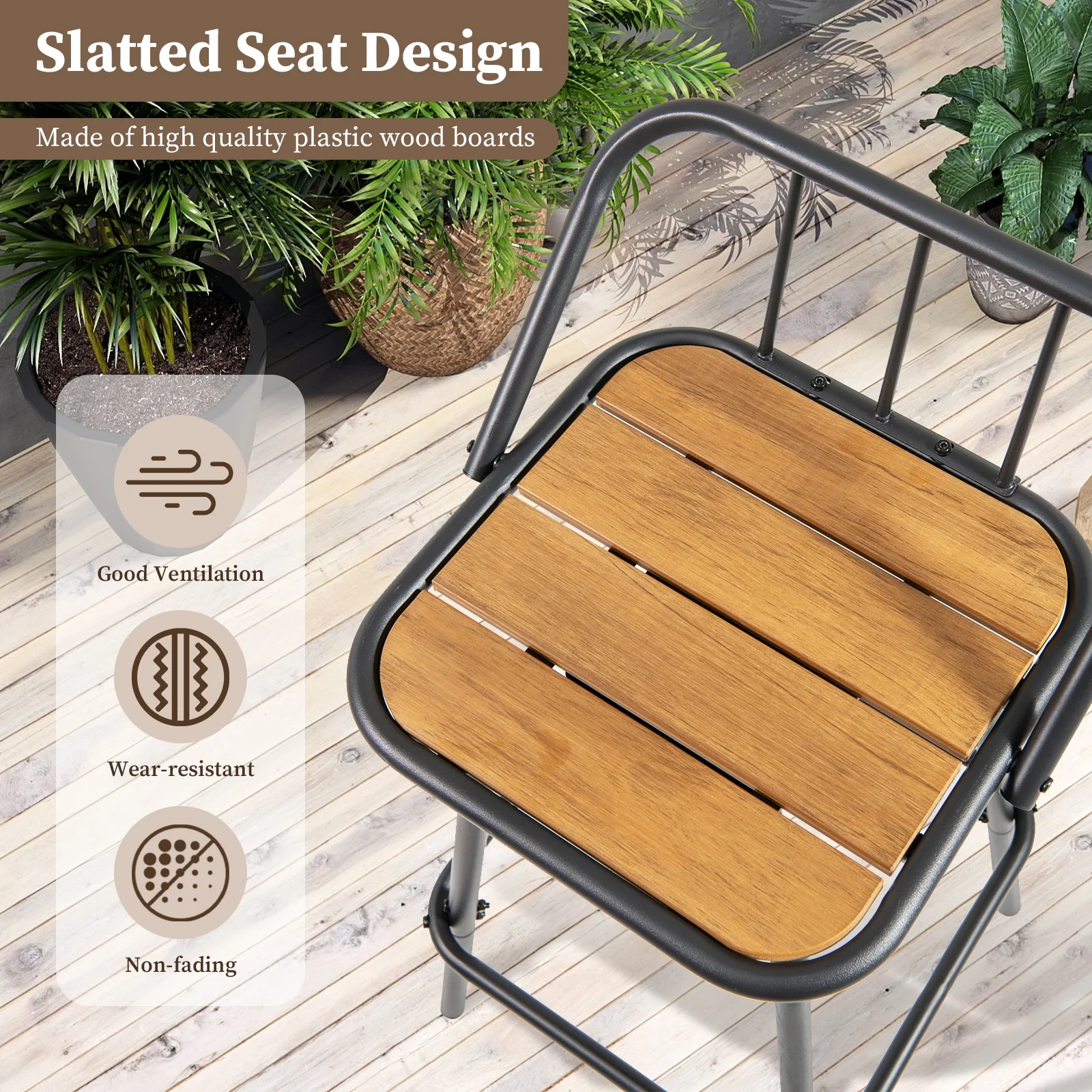 360° Swivel Bar Stool Set Of 2, Footrest, Backrest, Natural, Black - Image 10