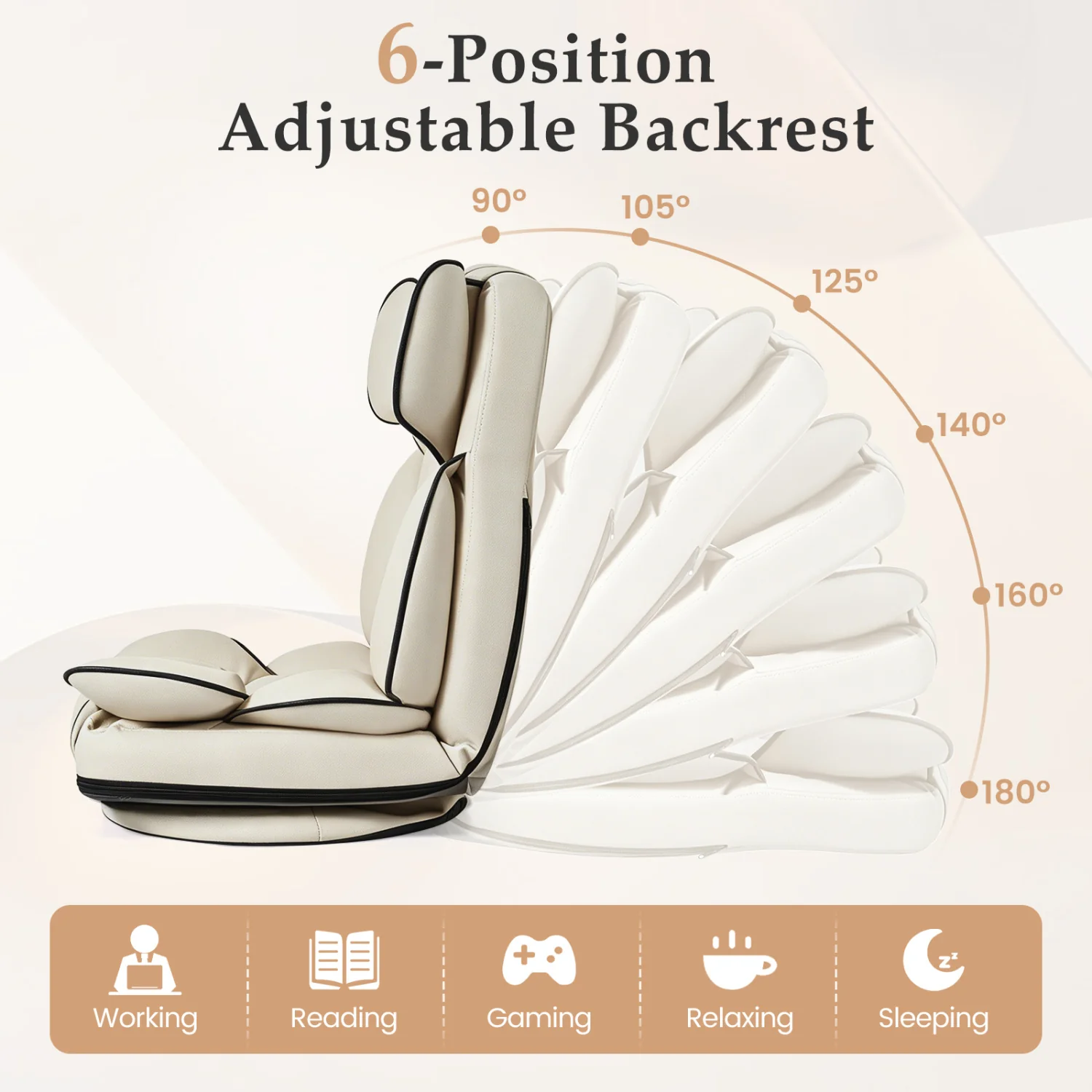 360 Swivel Floor Gaming Chair, 6-Position Backrest, Beige - Image 7